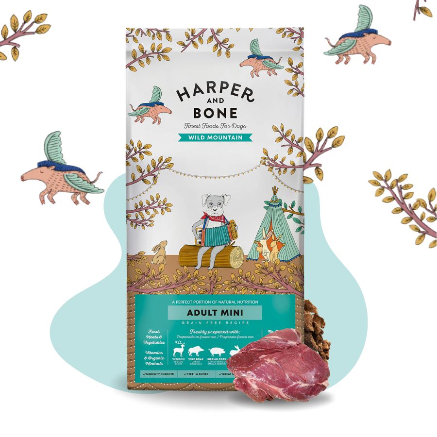 Levně Harper and Bone Mini pro psa Malá plemena Vepřové maso Losos Divoká Zelenina 10kg