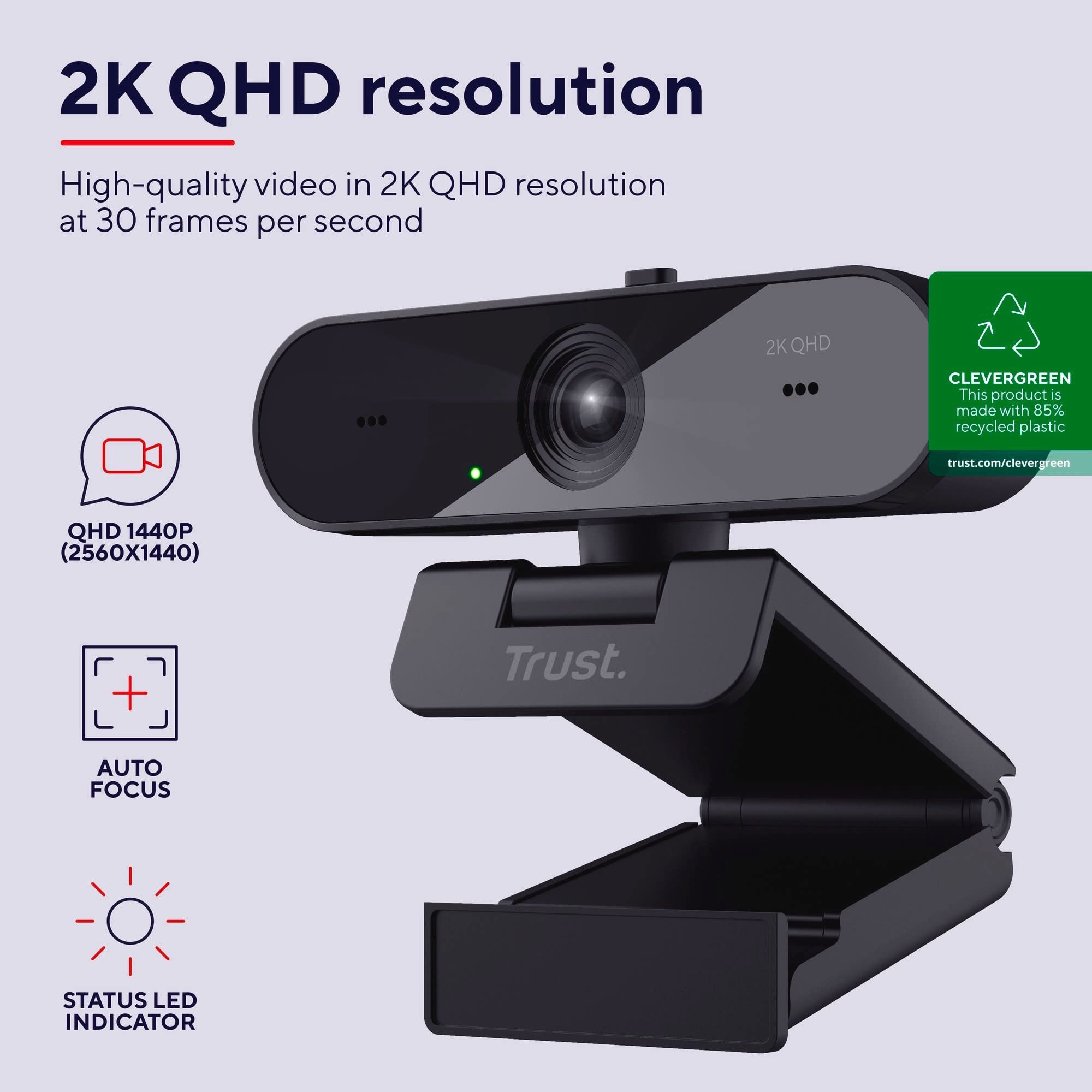 TRUST Taxon Kamera 2K QHD 2560x1440p USB PC Autofokus Weitwinkel Mikrofony — miniatura 2