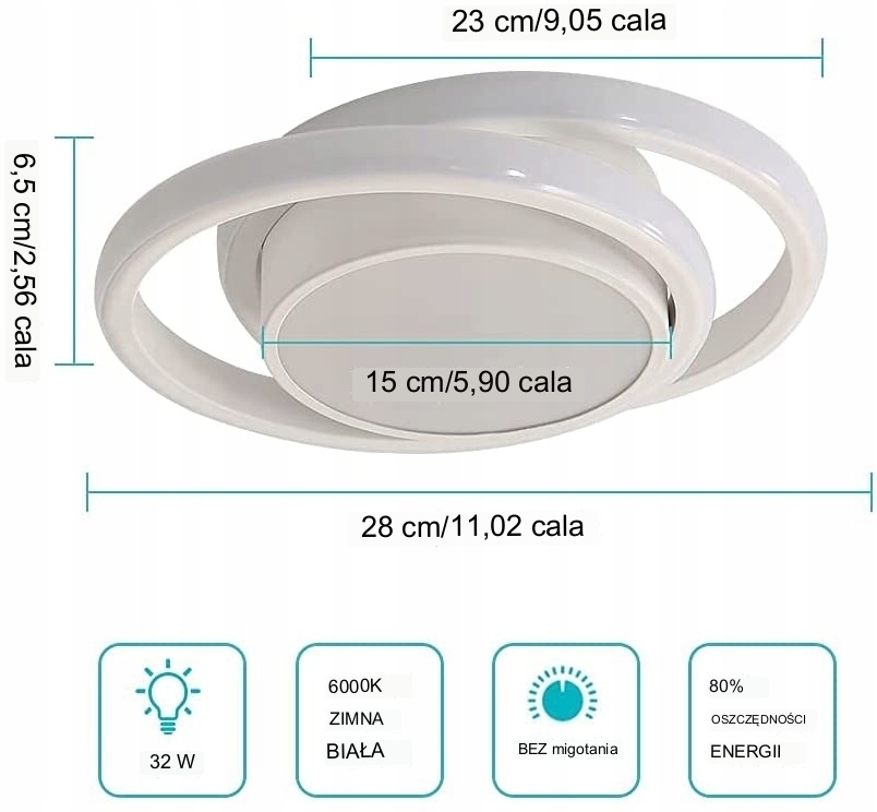 LAMPA SUFITOWA PLAFON LED ŻYRANDOL RING NOWOCZESNE 32W 6500K DO SALONU Marka GOECO