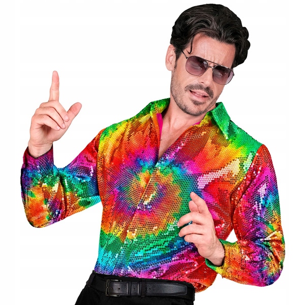 Pánská Flitrová Košile Vícebarevný Kruh Karneval Silvestr Party S/m