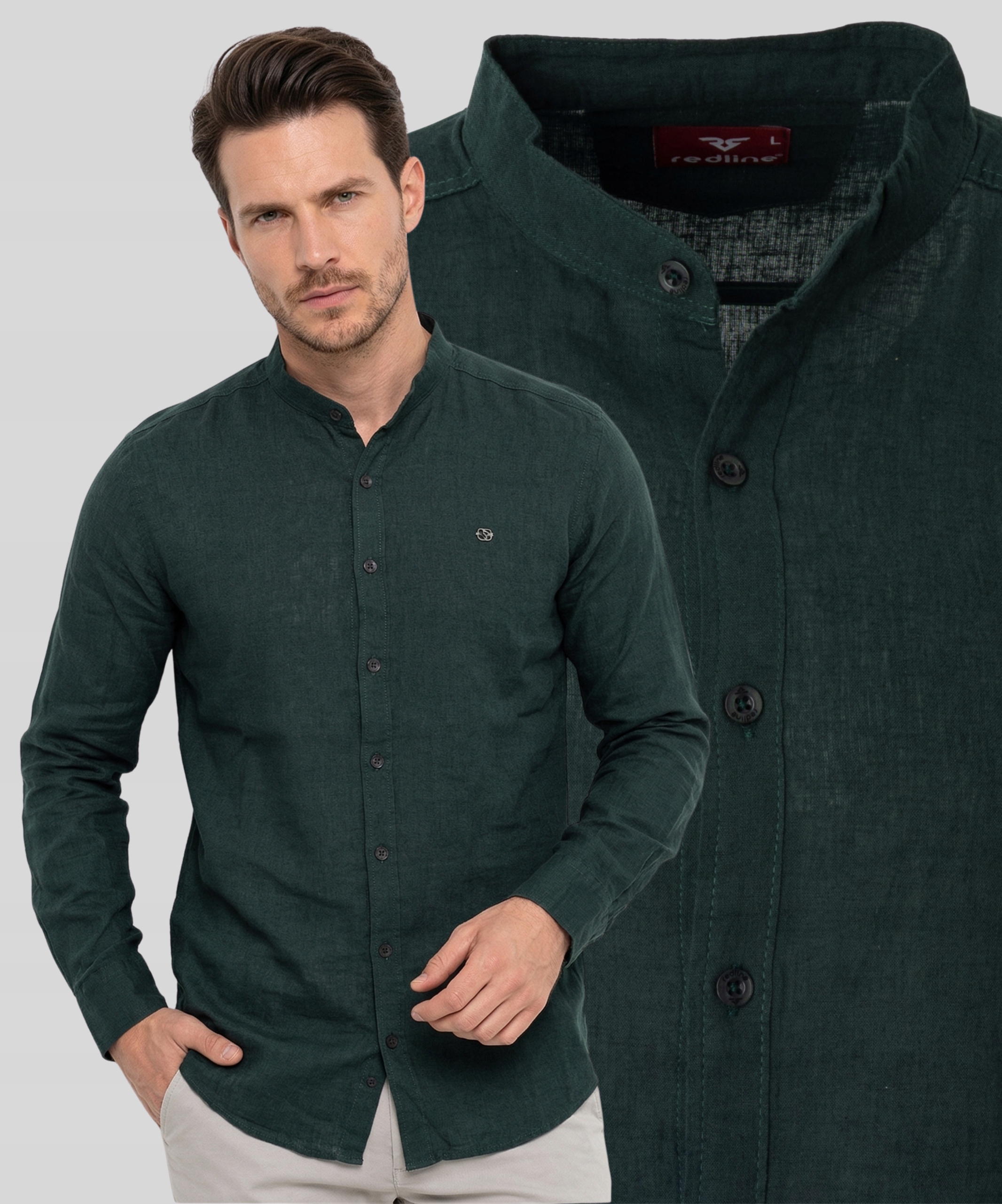 koszula męska Lniana Len+bawełna Dł.rękaw Zielona Letnia Przewiewna S