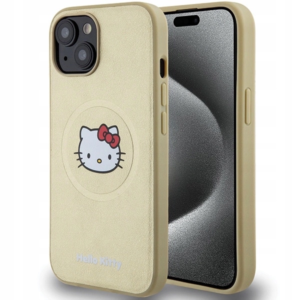 Pouzdro Hello Kitty Leather Kitty Head MagSafe pro iPhone 14 zlaté