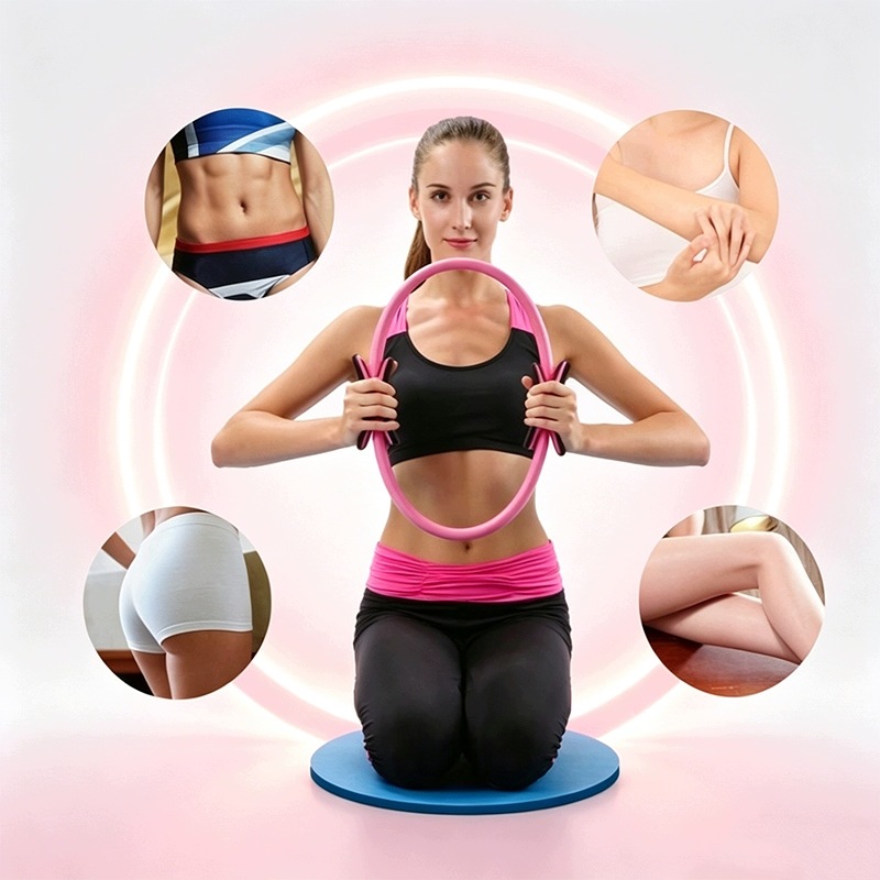 13dílná sada Pilates kruhů, posilovací guma a popruh – pro ruce, nohy a ramena Pink