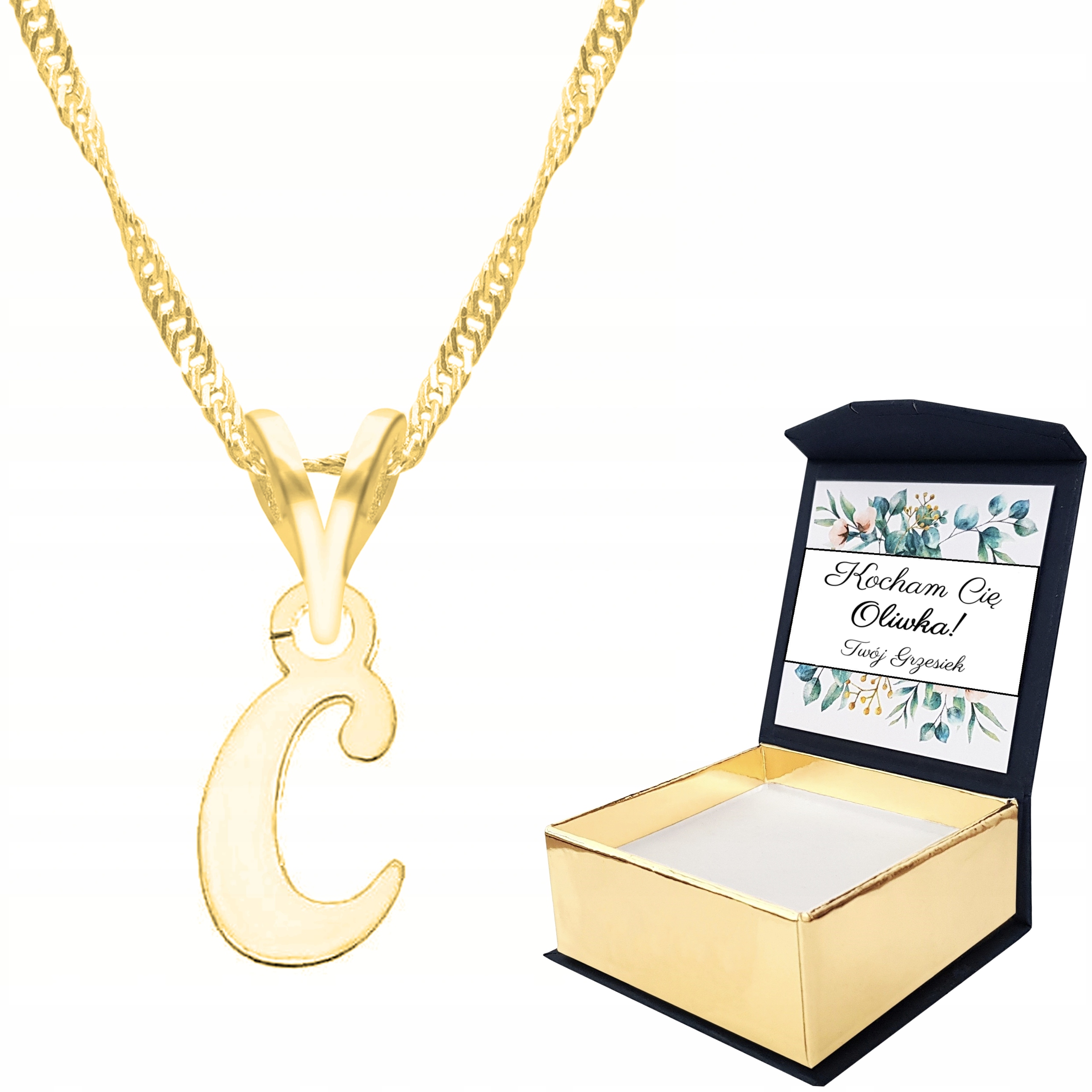 Zlatý náhrdelník Písmeno C Vlastní Potisk Gravírování