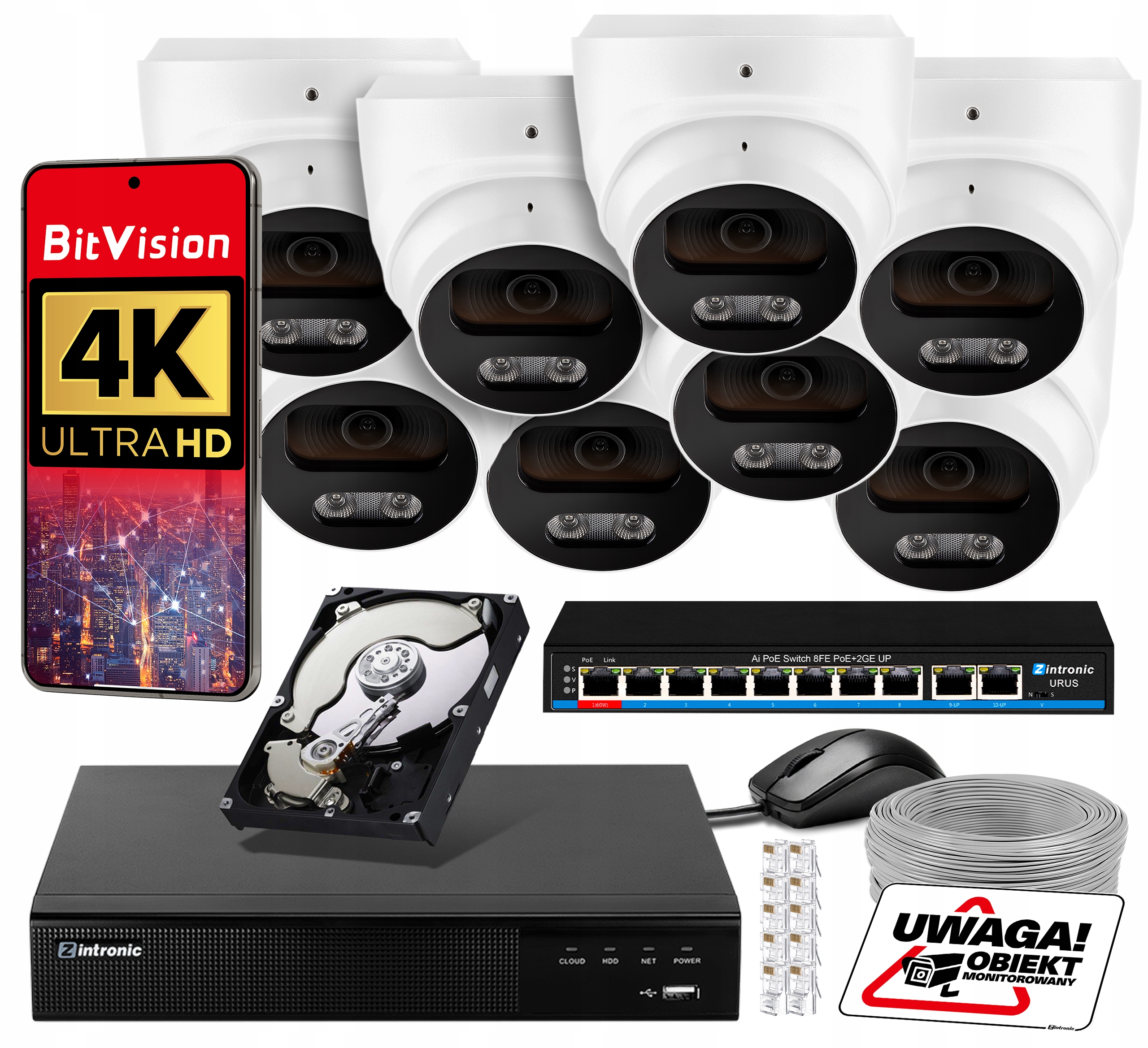 Sada Pro Monitorování 8MPx Ip Poe 8 Kamer Detekce Zvuku