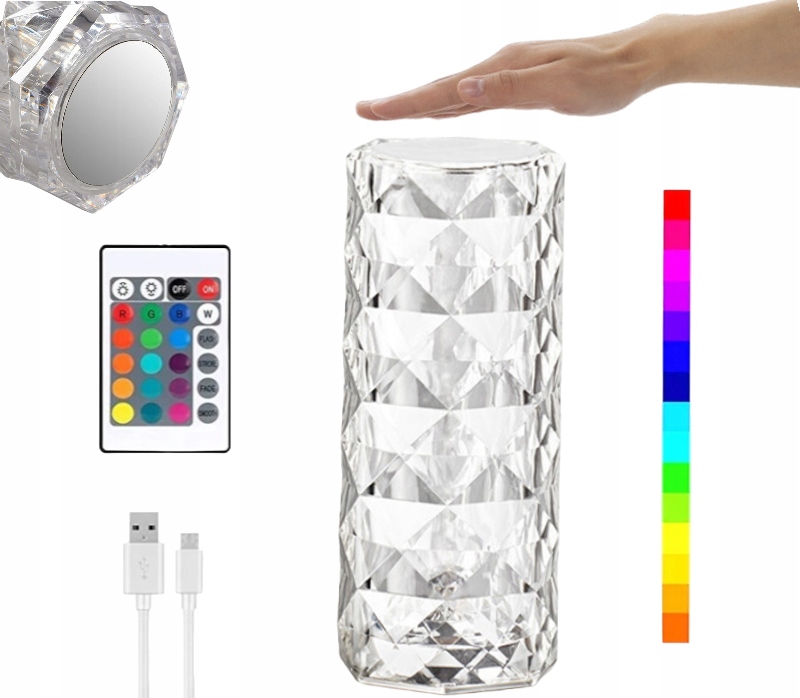 DOTYKOWA LAMPA LED KRYSZTAŁOWA DIAMENTOWA RÓŻA RGB