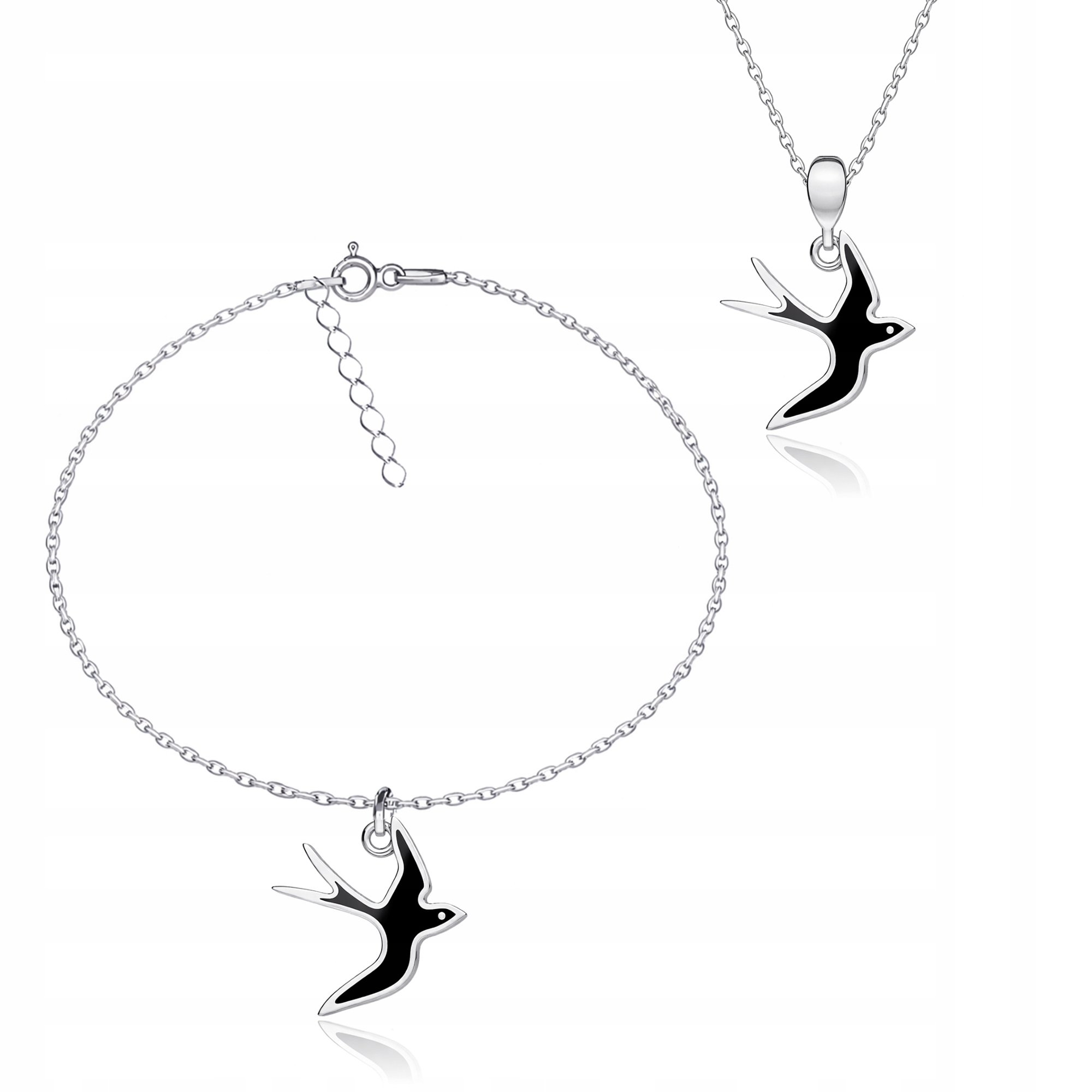 Pták Vlaštovka Vlaštovky Sada šperků ankr stříbro 925