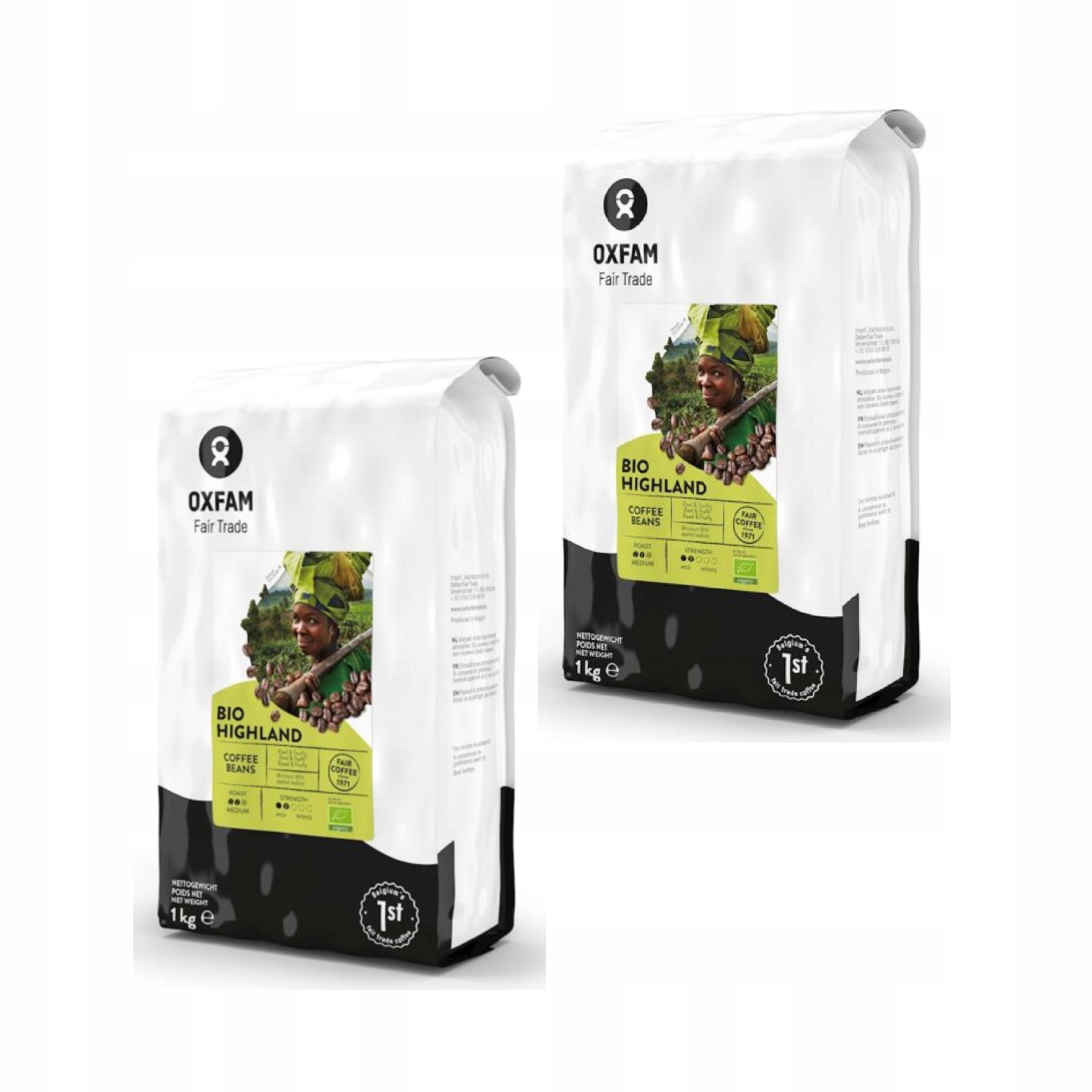 2x Kawa Ziarnista Arabica/robusta Wysokogórska Fair Trade Bio 1 kg Oxfam
