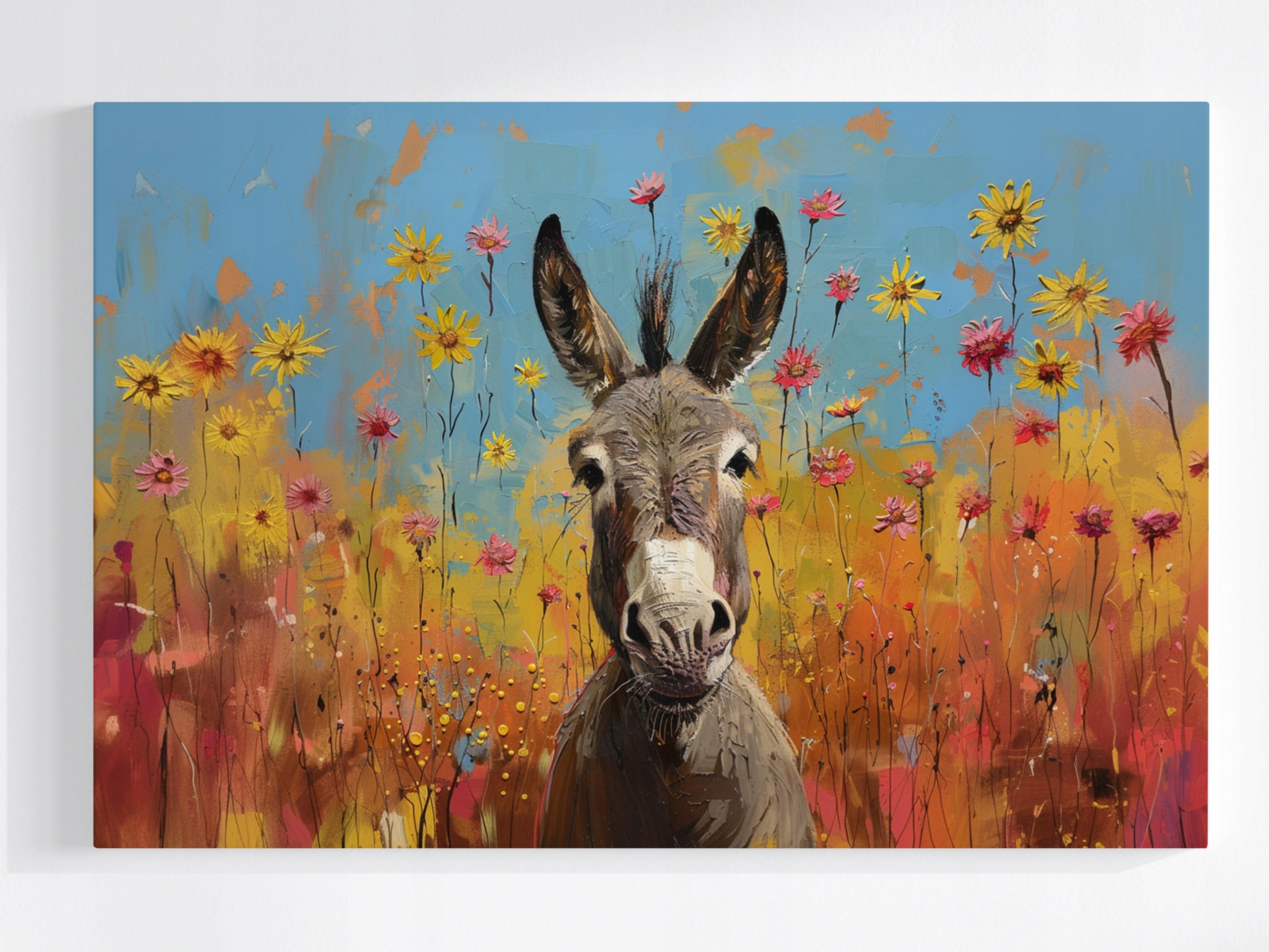 Obraz Na Plátně Canvas Zvíře Portrét Osel Louka Květiny 120x80