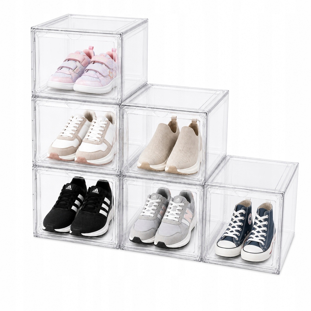 Pojemnik na buty Premium przezroczysty piętrowany z klapką na magnesy