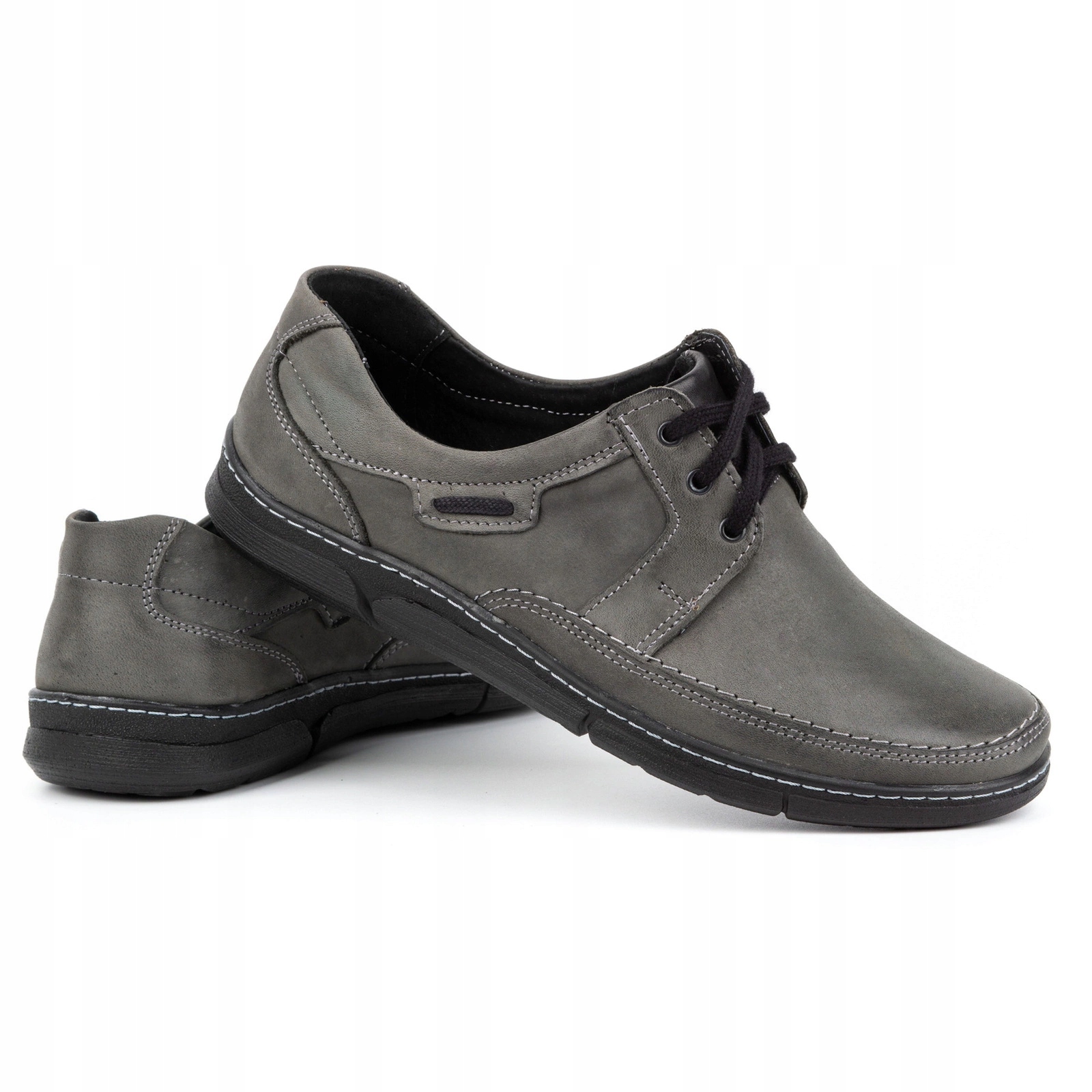 Pánské boty z přírodní kůže, šněrovací casual Polské 60K šedé 41