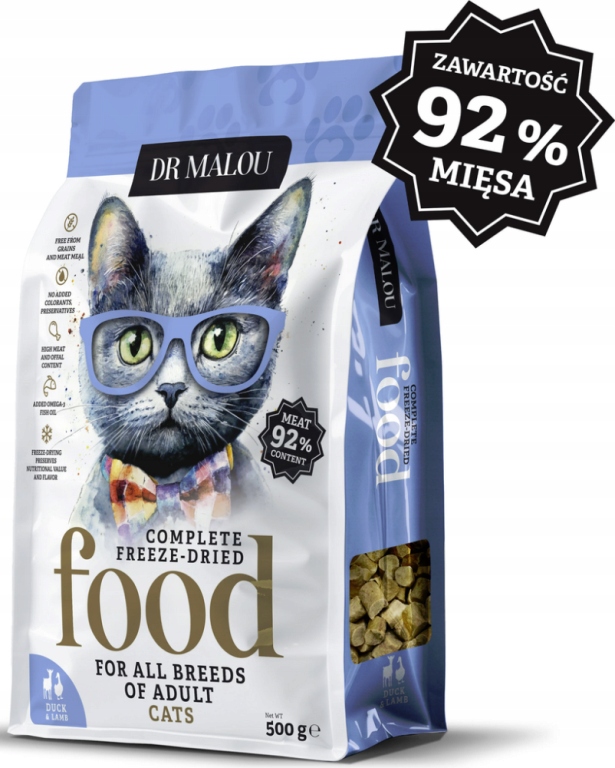 Dr Malou Freeze Dried Liofilizowana Karma z kaczką jagnięciną dla kota 500g
