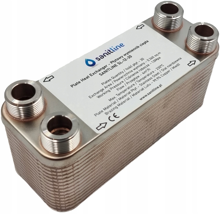 30-DESKOVÝ Výměník Tepla Sanitline SL-12-30 Výkon 25 kW 4x 3/4"