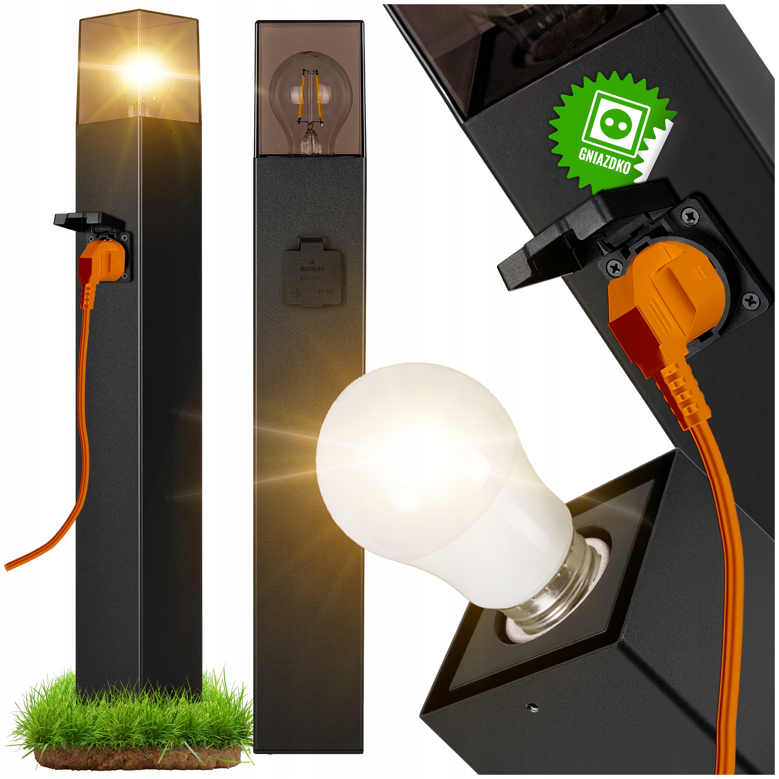 Led lampa Zahradní stojící sloupek 60 cm venkovní E27 1x Zásuvka 230V IP44