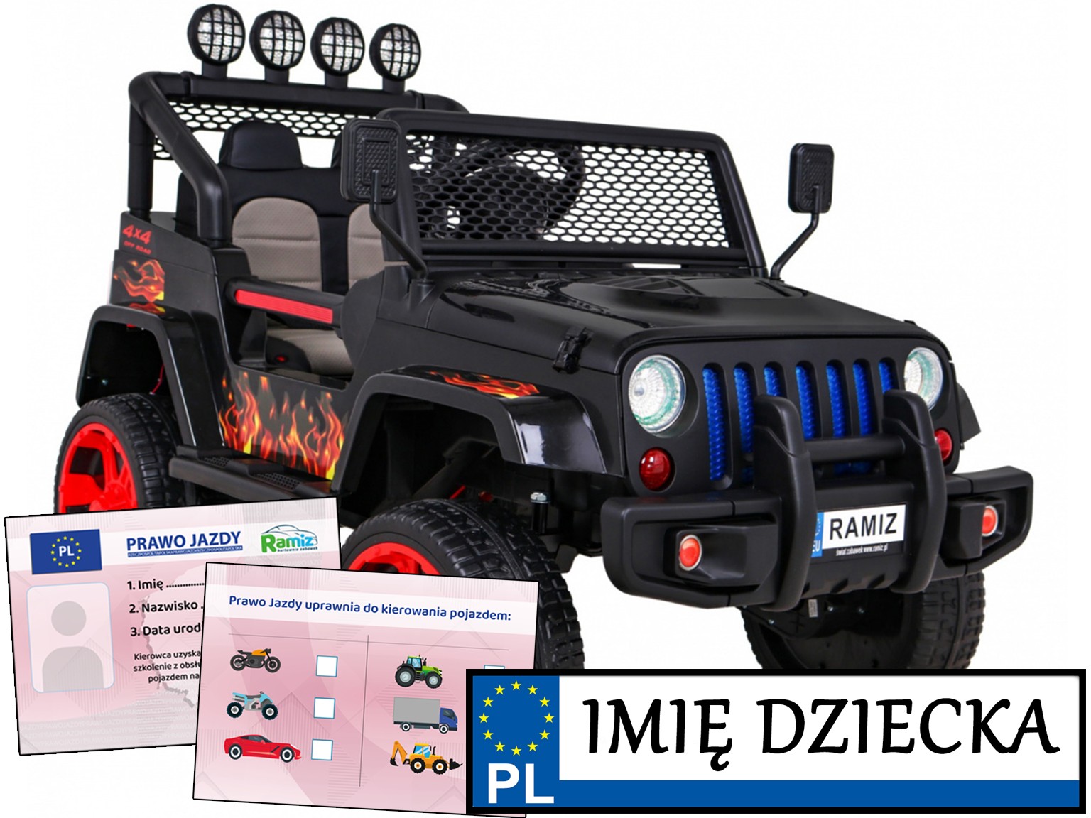 auto terenowe dla dzieci Raptor Drifter pilot napęd 4x4 Tablica Z Imieniem
