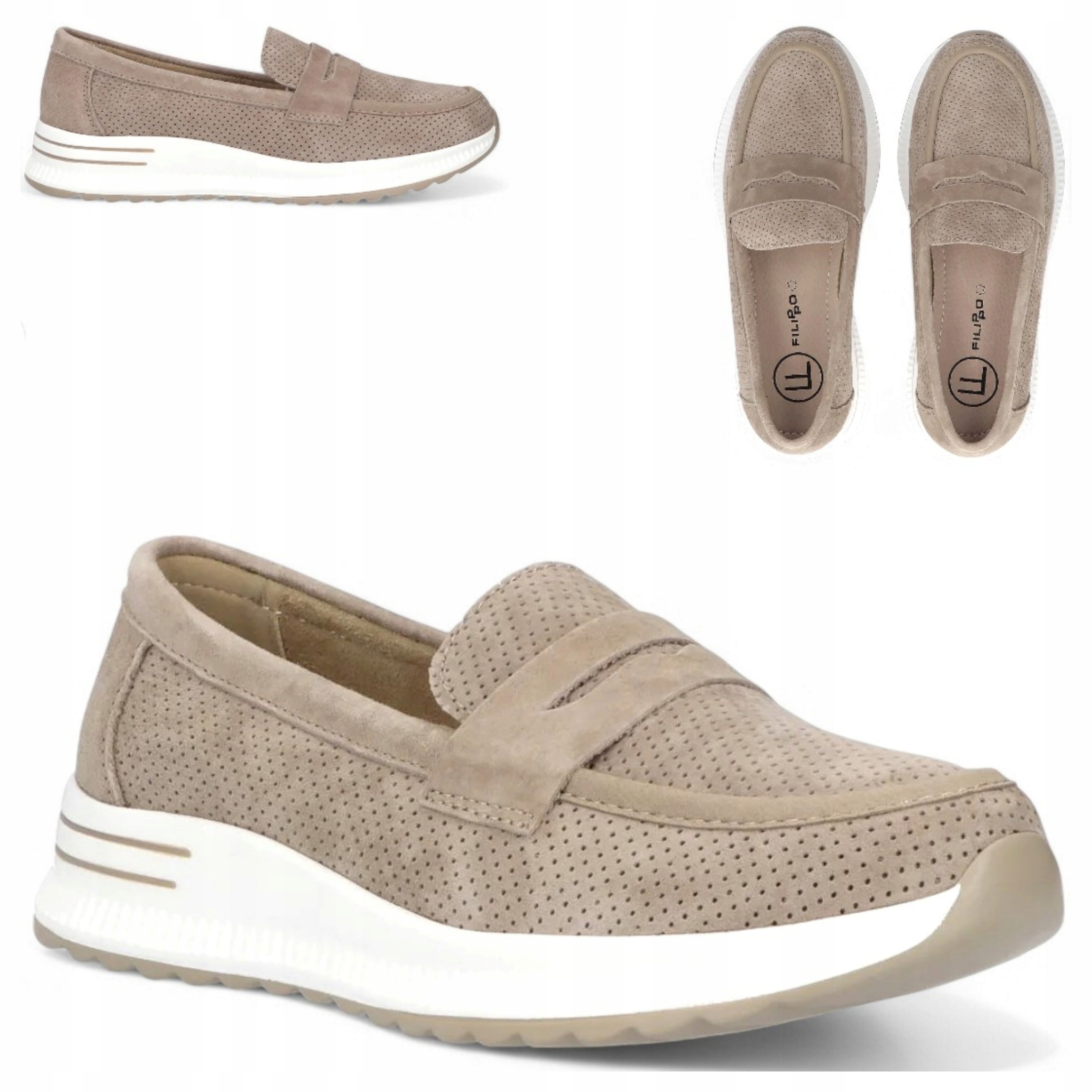 Zamszowe Mokasyny Damskie Skóra 37 Filippo Modne Półbuty platforma lordsy