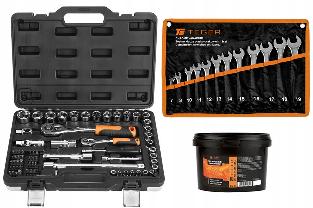 Zestaw kluczy nasadowych 1/2'' 1/4'' 72el + klucze płasko-oczkowe