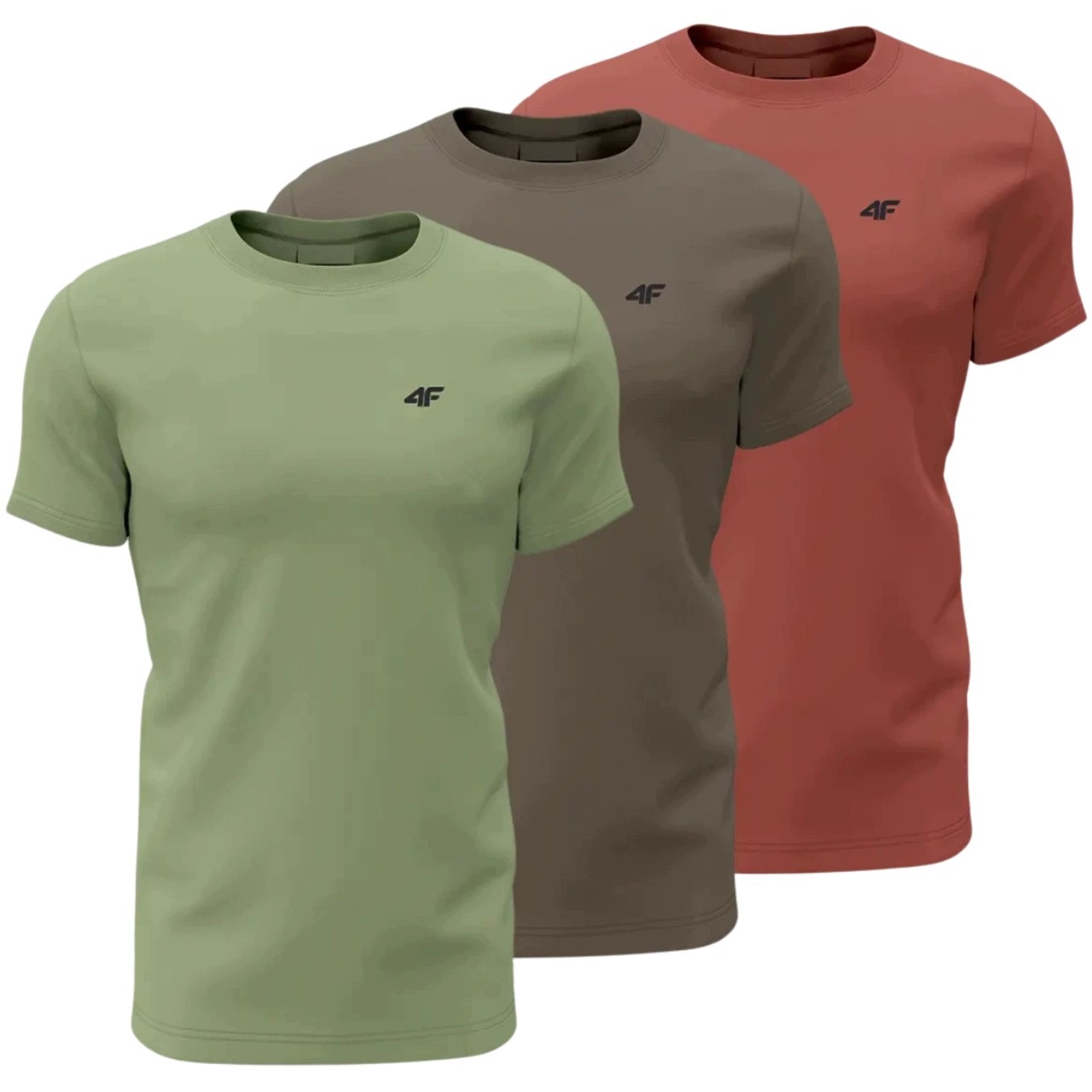 Tričko pánské 4F 3pack zelené, hnědé, bordó 4FWSS26TTSHM4480 90S