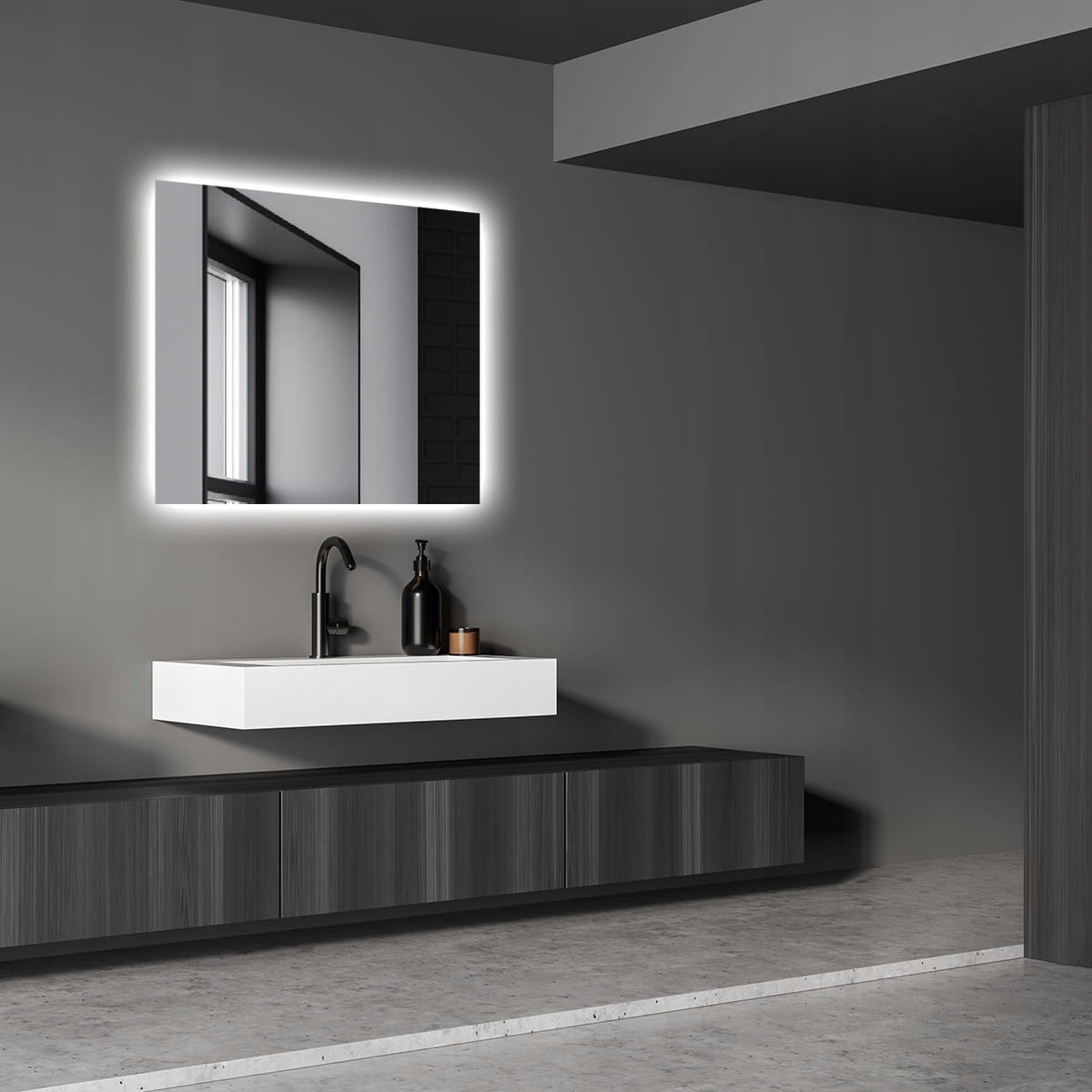 LUSTRO LED 80x80 cm LEDOWE KWADRATOWE PODŚWIETLANE NOWOCZESNE FREESIA Typ lustra ścienne