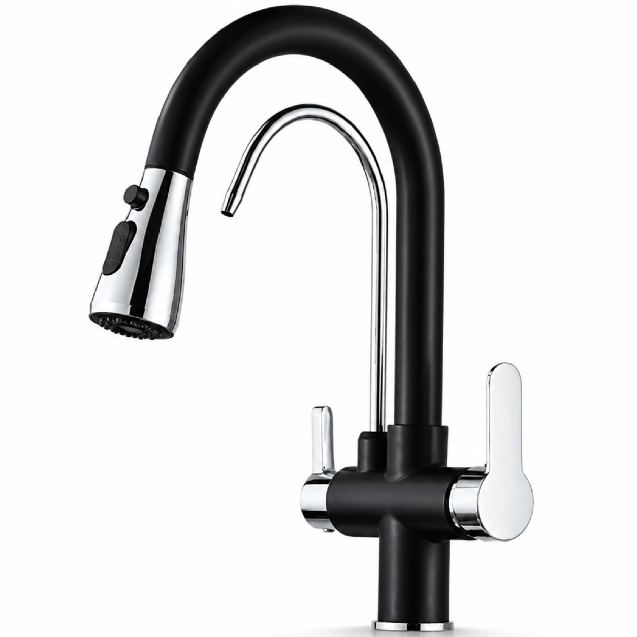 Kuchynská batéria 3v1 Trojcestná Filtrácia vody Vyťahovacia výtoková Čierna Chrom