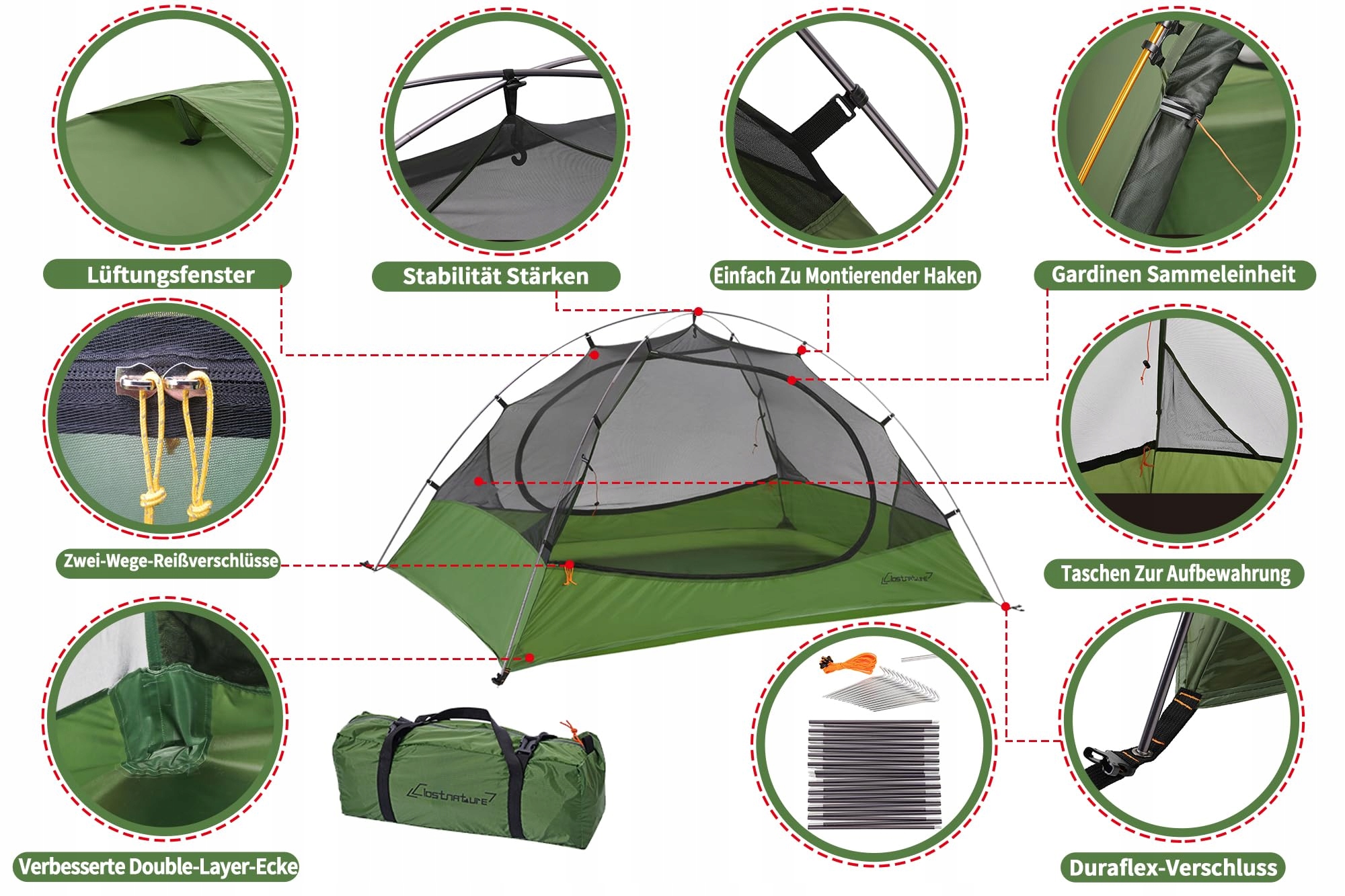 CLOSTNATURE Namiot Jednoosobowy Wodoodporny Lekki Na Trekking i Bikepacking — miniatura 7