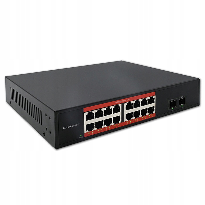 Qoltec Switch Gigabit Ethernet PoE 16x RJ45, 2x Sfp, 1000 Mb/s