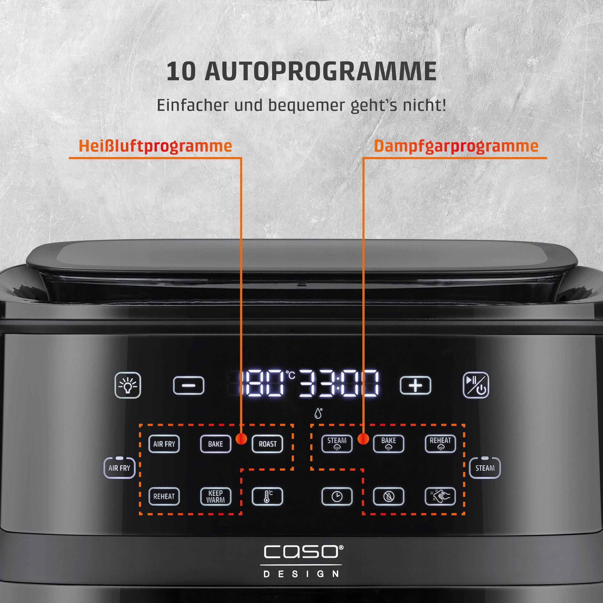 CASO AirFry Steam 700 Frytkownica Beztłuszczowa Parowar 7L Czarna — miniatura 7