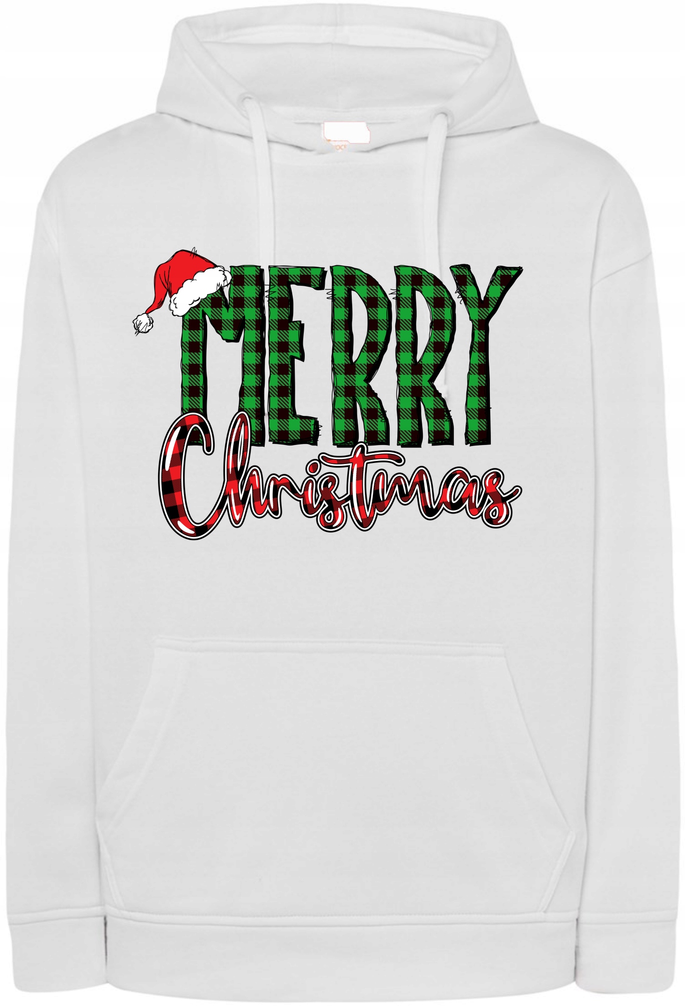 Mikina s kapucí Vánoční nápis s kostkovaným vzorem Merry Christmas r.XS