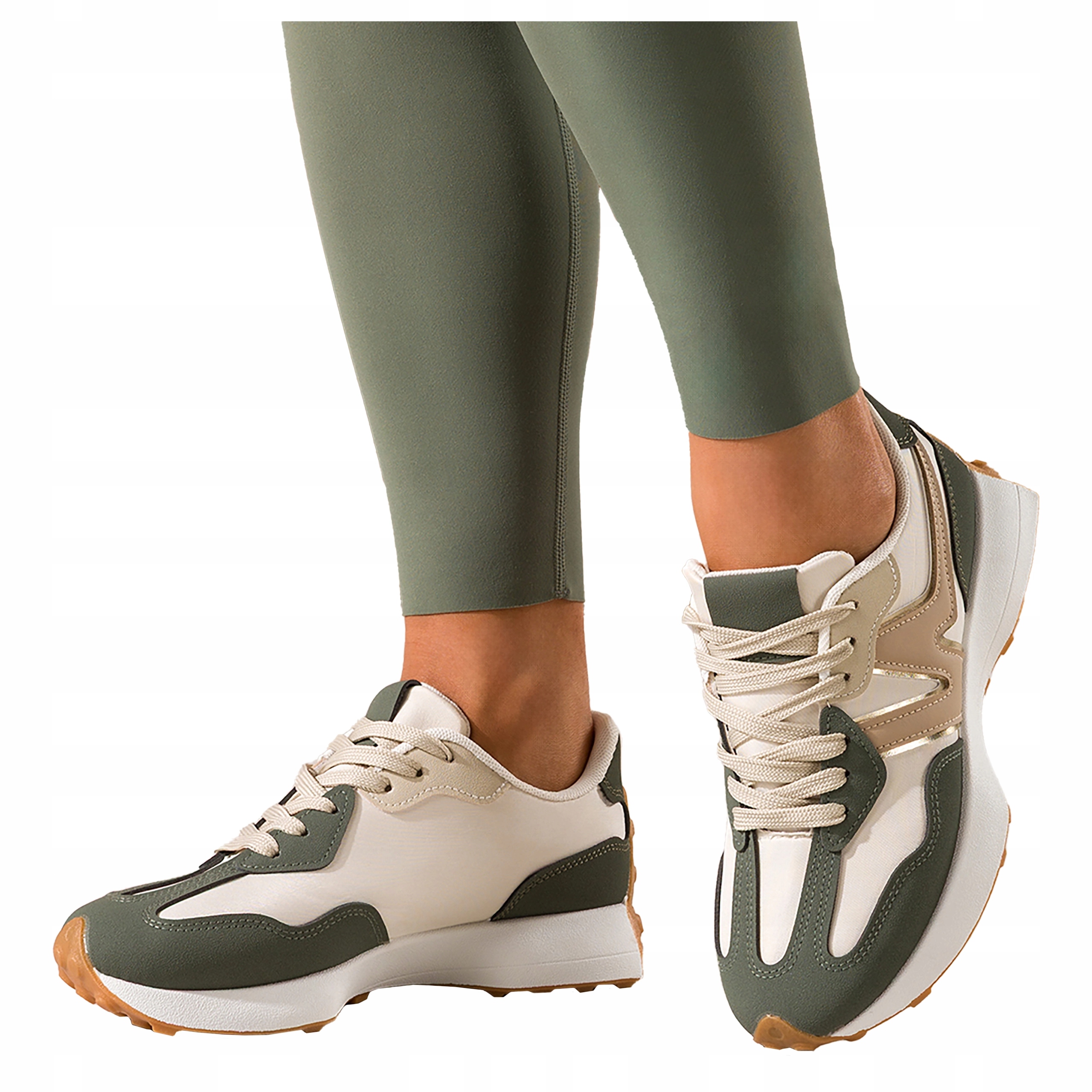 Sneakersy Béžové Dámské Sportovní Módní Zelené Platforma Šněrovací vel 40