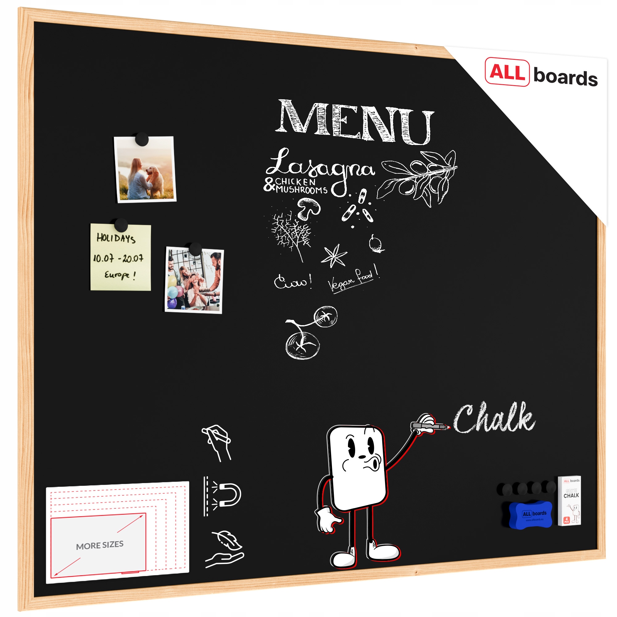 Tablica kredowa magnetyczna 100x80 cm czarna w ramie drewnianej gratisy
