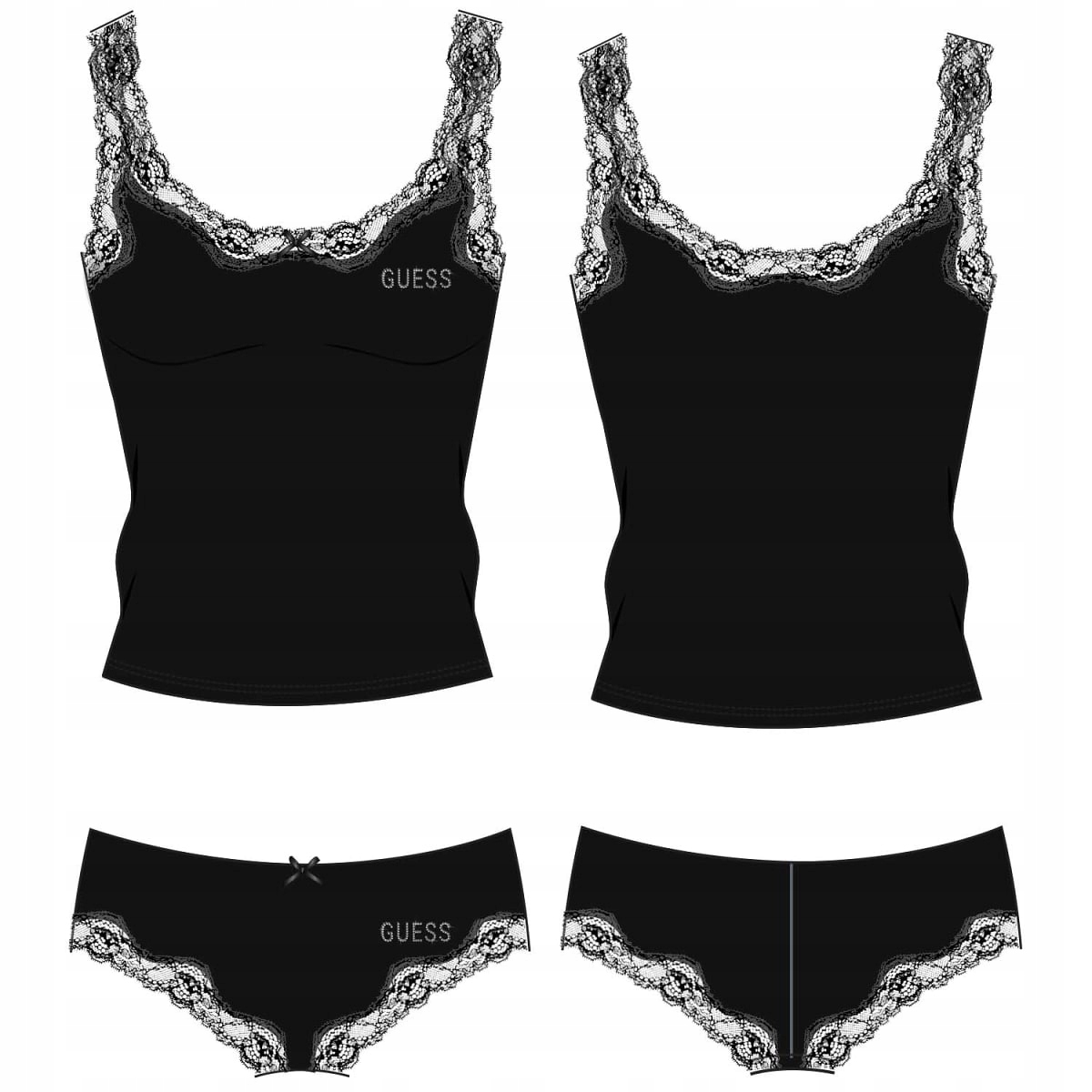 Guess dámské spodní prádlo dvoudílná krajková tanga tričko černá S