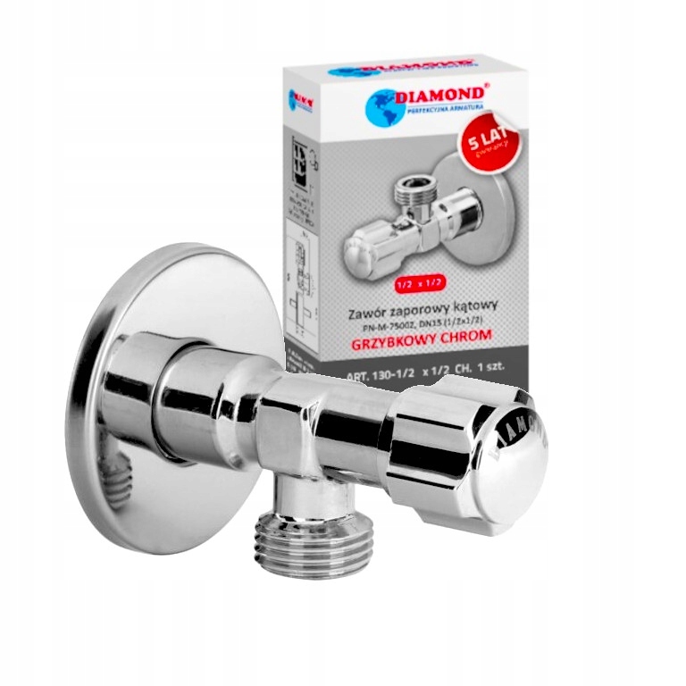 ZAWÓR KĄTOWY 1/2x3/8 GRZYBKOWY DO BATERII CHROM Z ROZETĄ