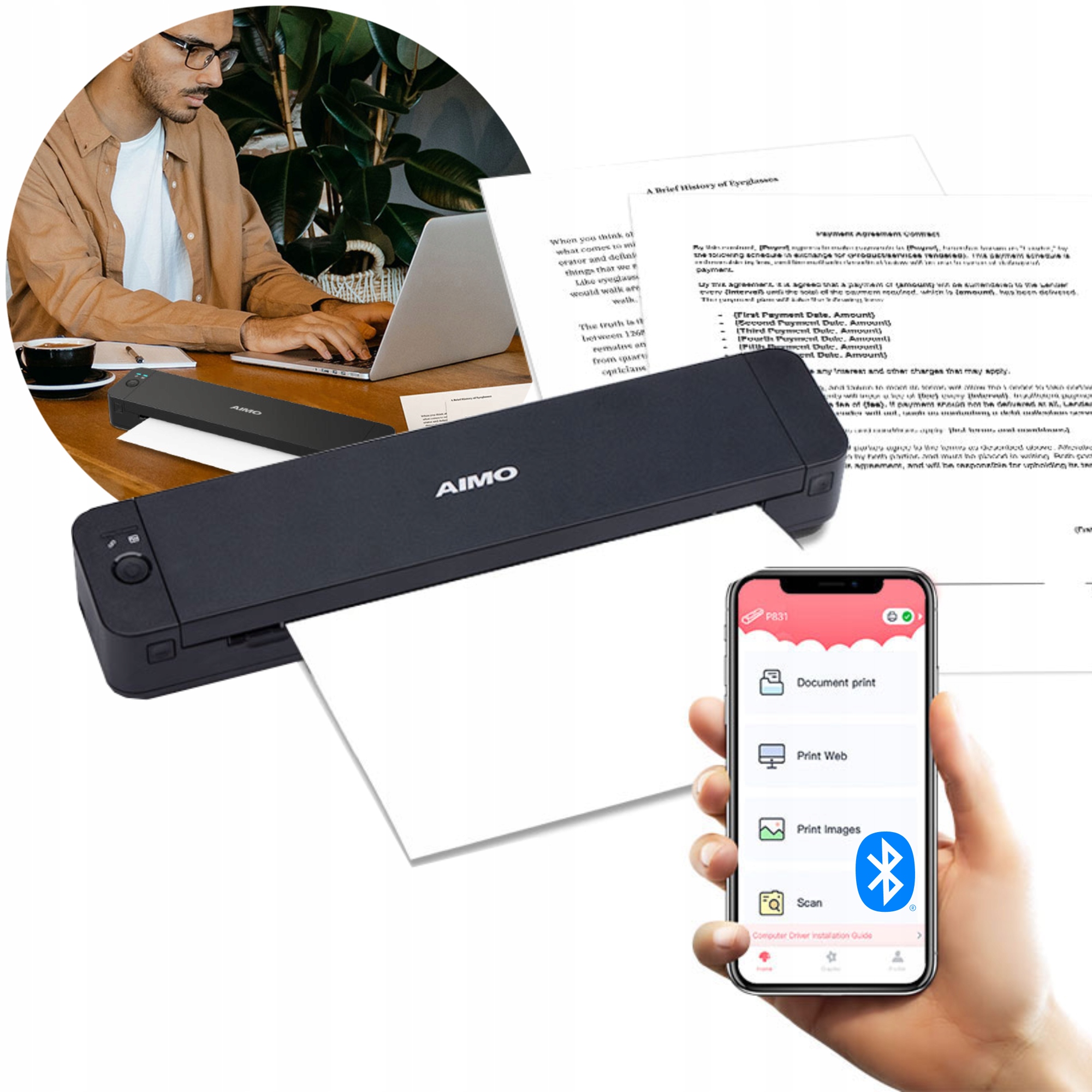 Prenosná termotransferová tlačiareň Aimo P832 A4 obchodných dokumentov Bt