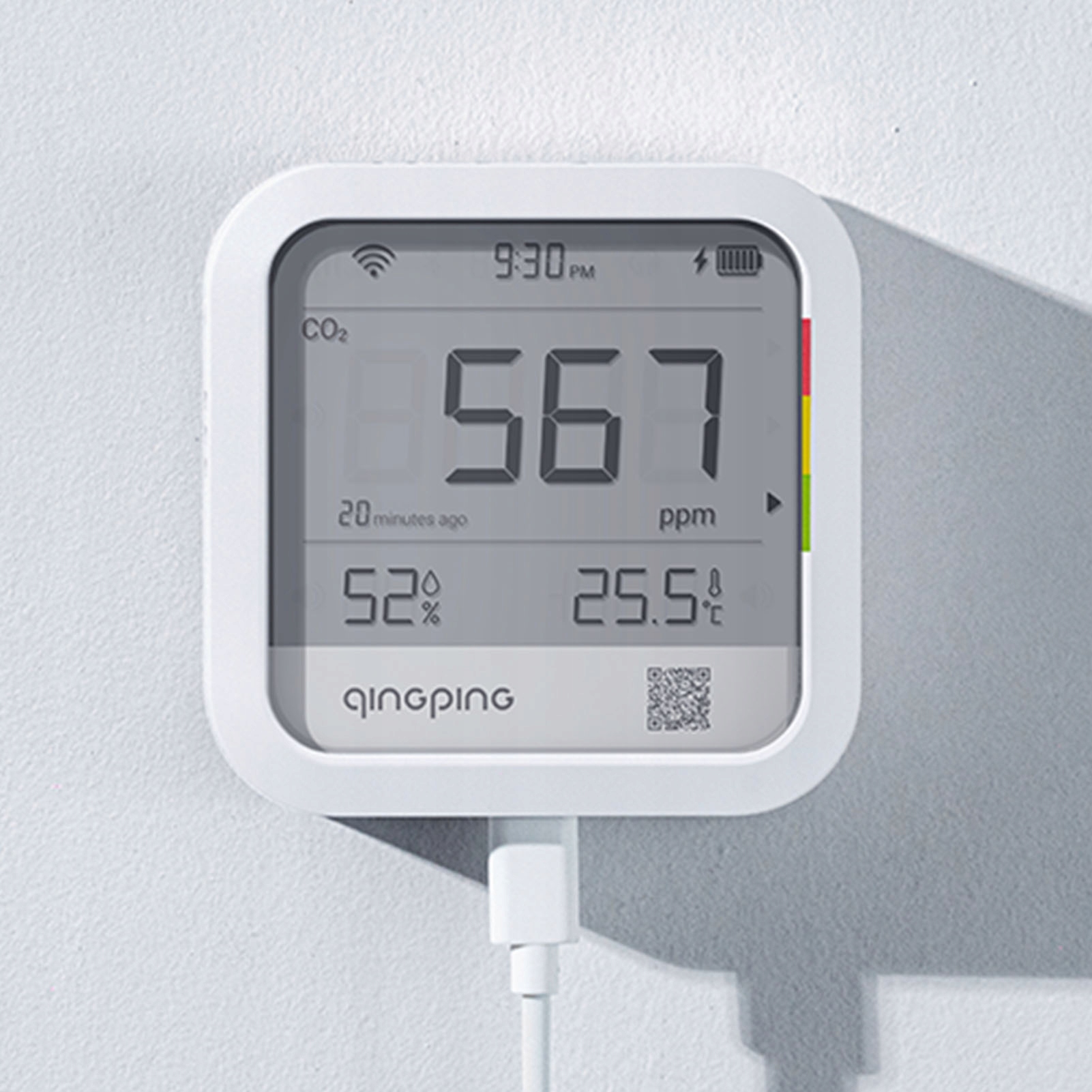 Detektor CO2 z pomiarem temperatury i wilgotności – bezprzewodowy, alarm
