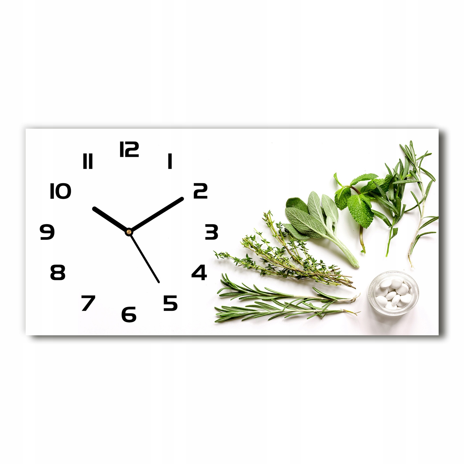 

Nowoczesny zegar ścienny, szklany Zioła 60x30 cm