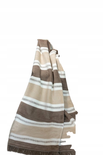Akrylová bavlněná deka 150x200 pruhy béžová hnědá ekrii přehoz pléd