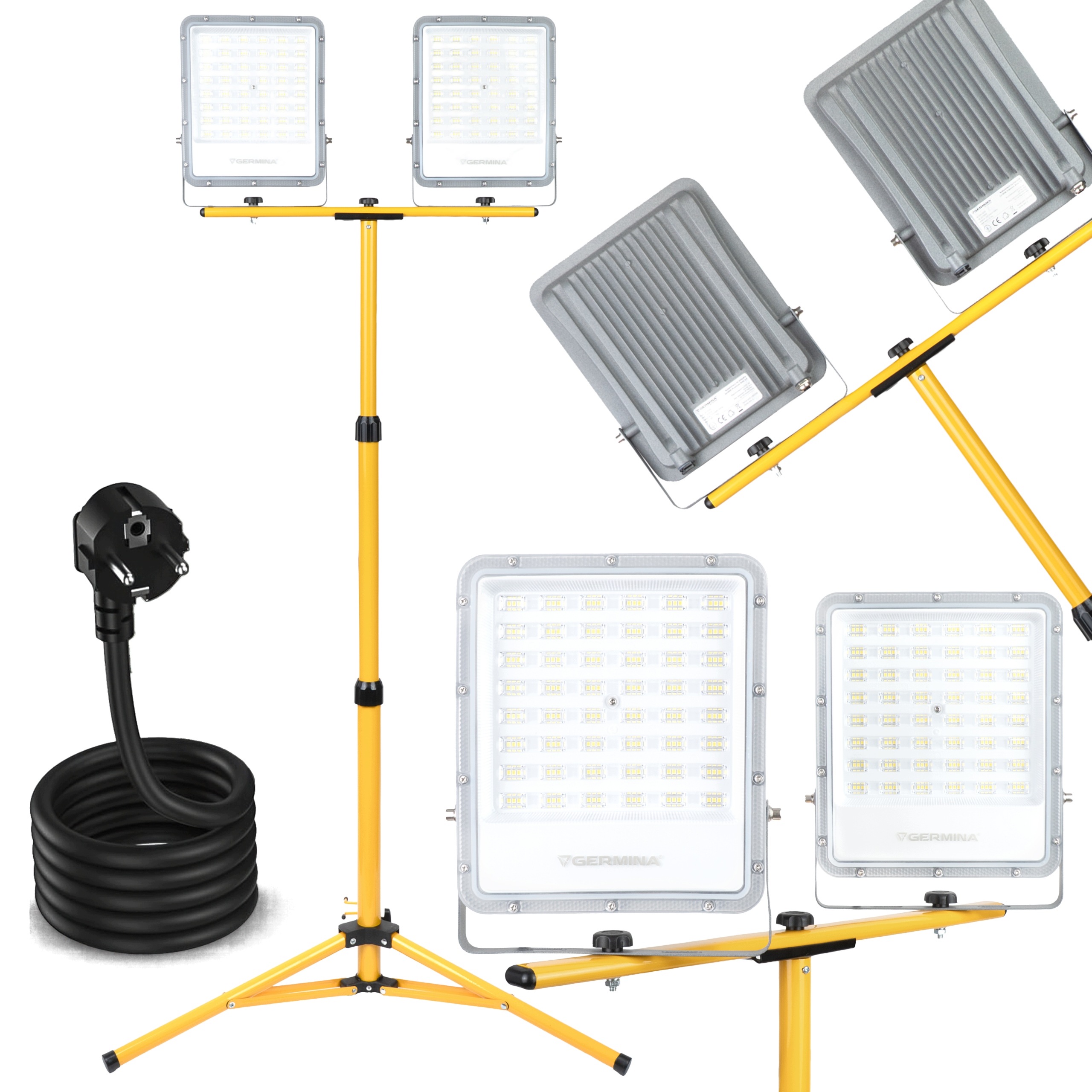 Halogen Led Stavební stativ Osvětlovač 2x 100W 20000lm lampa na stojanu