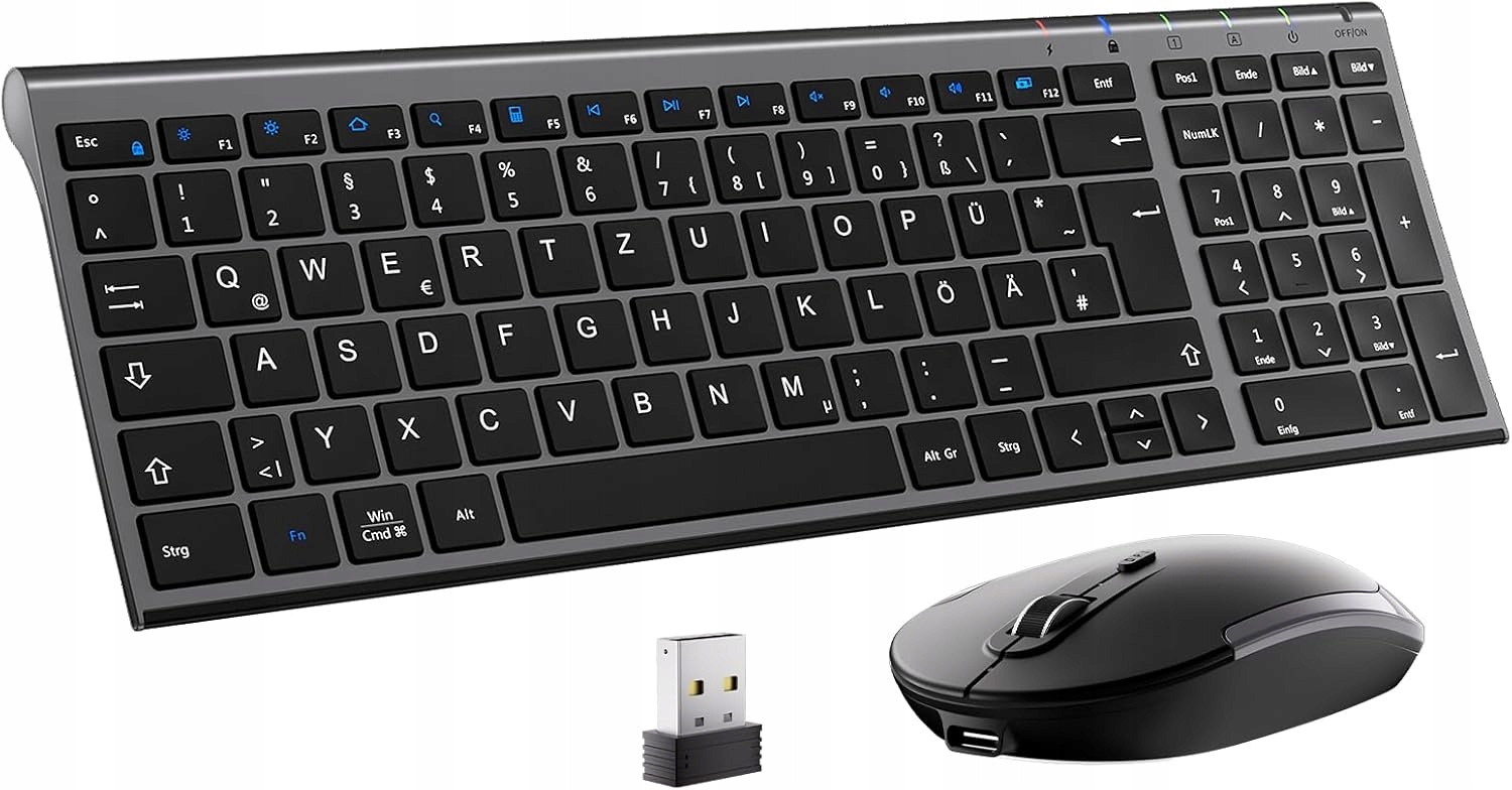 Bezdrátová Usb Klávesnice 2.4 G Černá Qwertz Němčina Myš