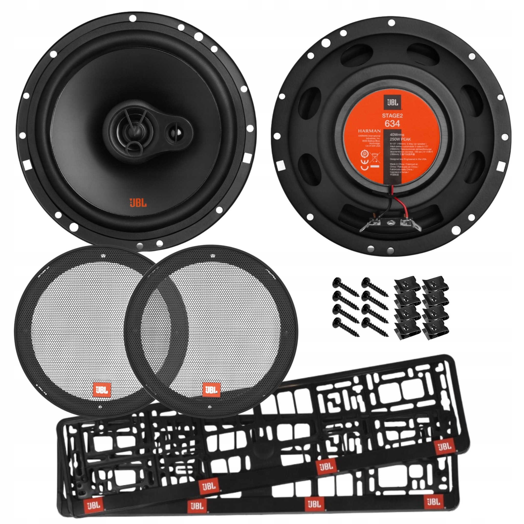Głośniki samochodowe Jbl STAGE2 634 165mm 3-drożne 250W maskownice ramki