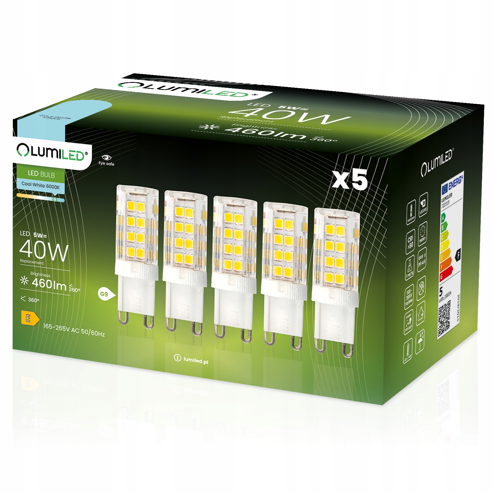 5x Żarówka LED G9 KAPSUŁKA 5W = 50W 470LM 6500K