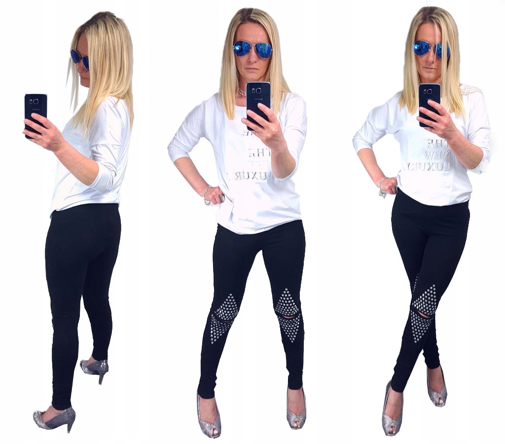 

Spodnie Legginsy Rurki Ćwieki Ripped Getry Dziury