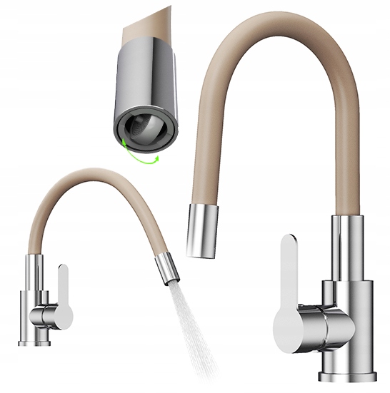 Kuchyňská baterie Grado Plus béžová s flexibilním výtokem, otočný perlátor