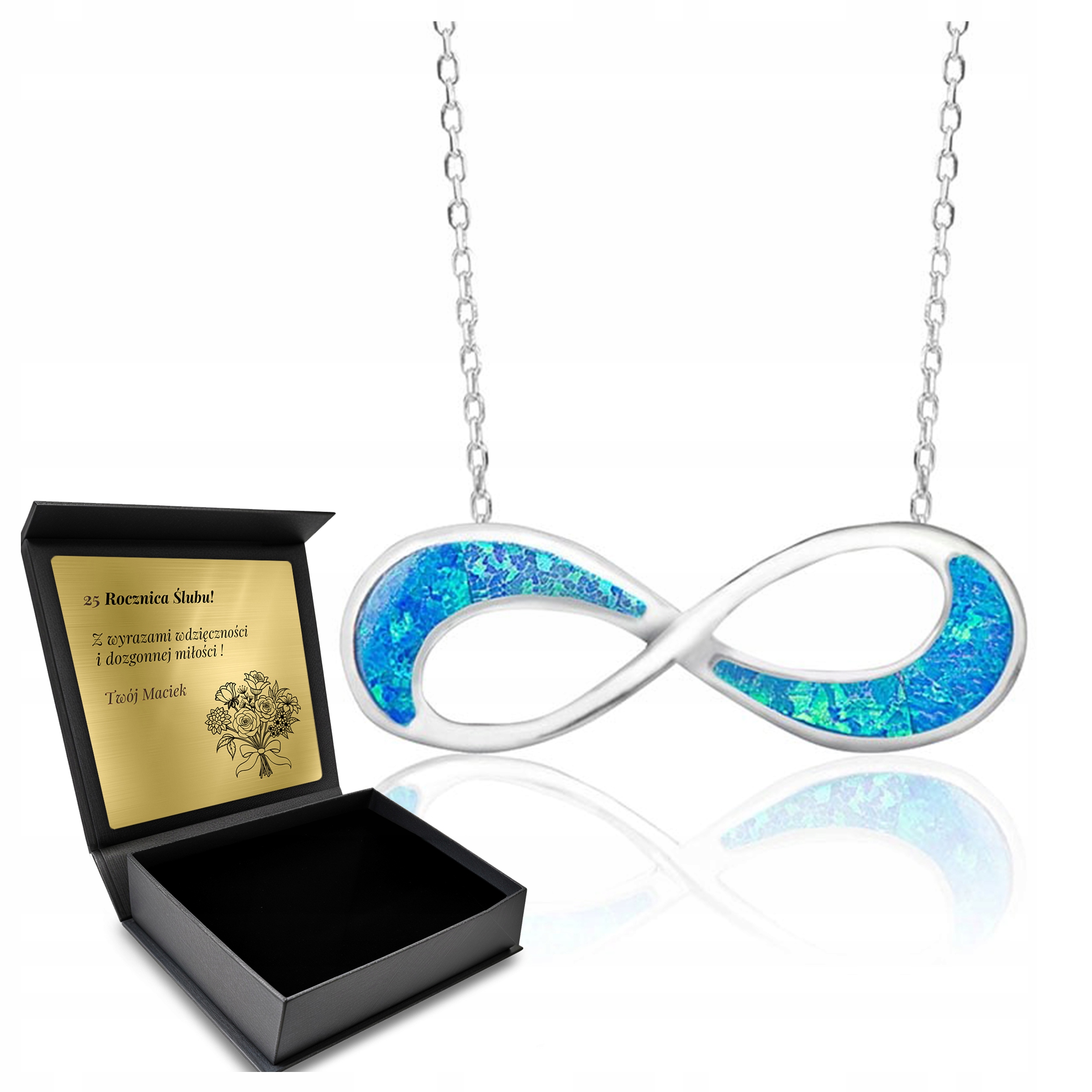 Stříbrný Náhrdelník Zirkony Nekonečno Opal Dárek pro ženu Gravírování