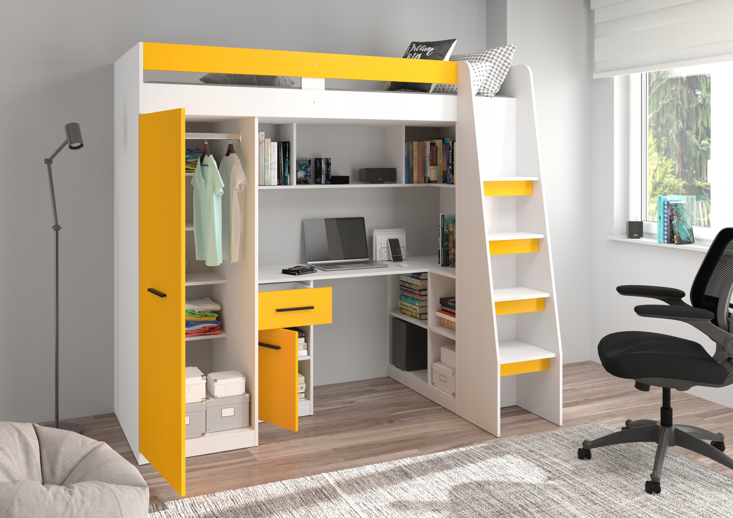 Hi5 prawy biały/żółty łóżko piętrowe Typ łóżko piętrowe