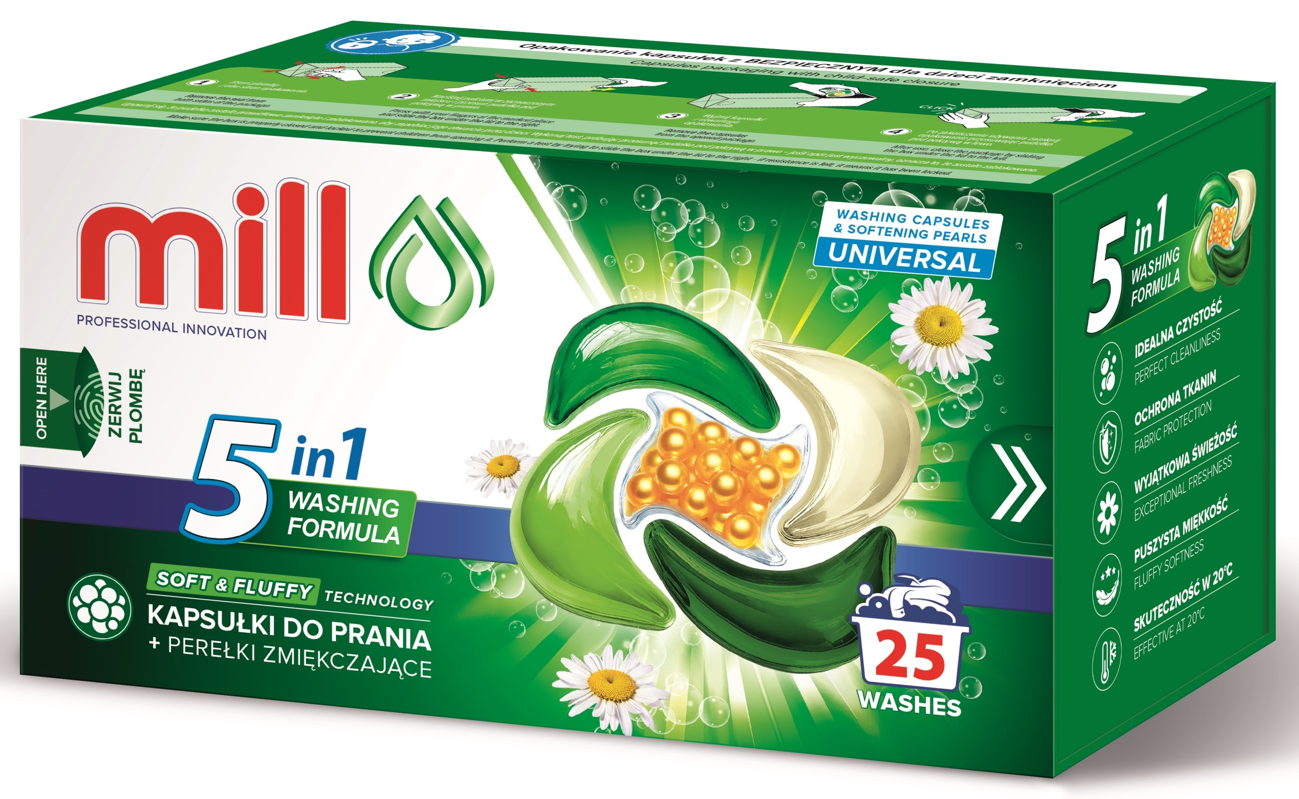 MILL Pro Kapsle 5k na praní změkčovací perličky Universal 25 Ks