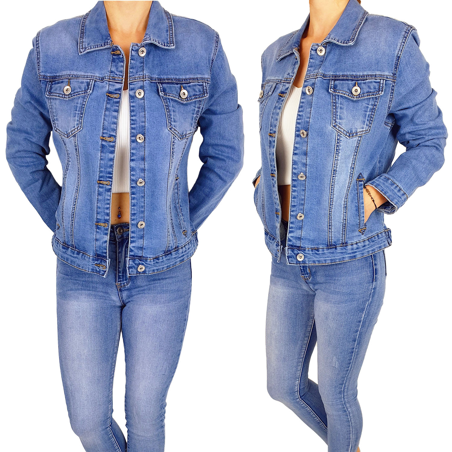 

Damska Katana Kurtka Jeansowa Plus Size Blue