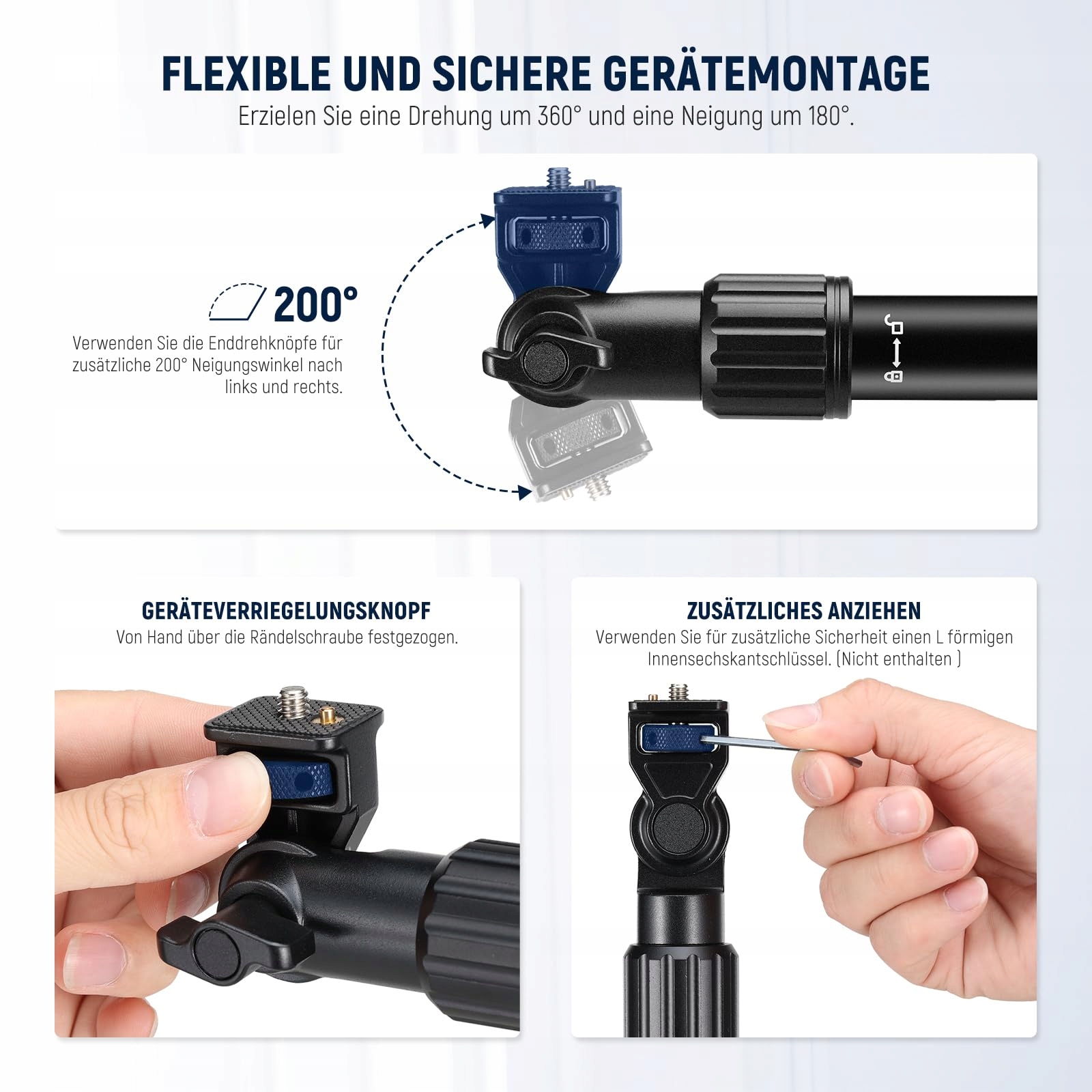 NEEWER Uchwyt Kamery Nad Glową Z Ramieniem Telefonu 56cm 180° 360° — miniatura 4