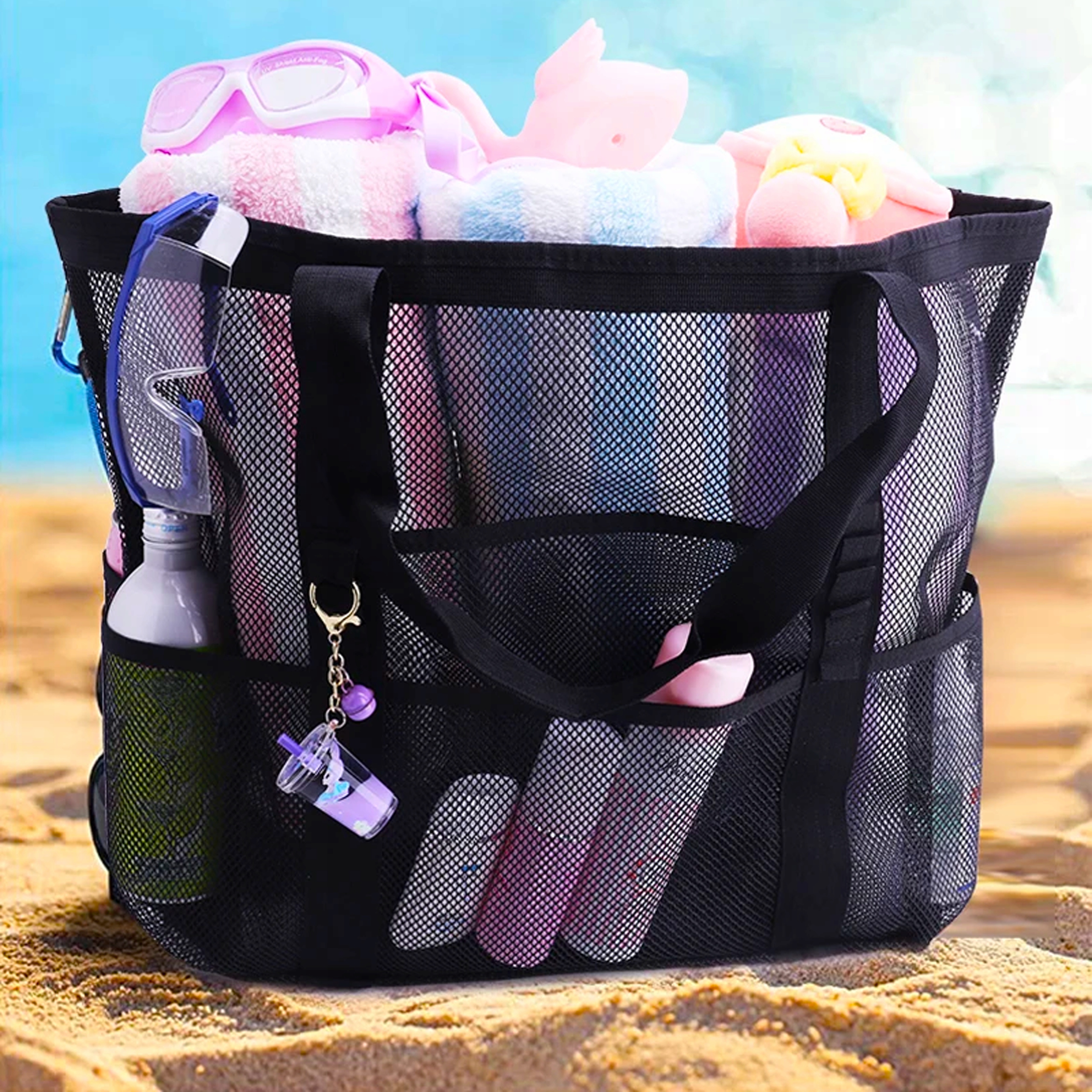 DUŻA TORBA PLAŻOWA NA PLAŻĘ BASEN RAMIĘ PRZEWIEWNA SKŁADANA SIATKA PIASEK Marka inna marka
