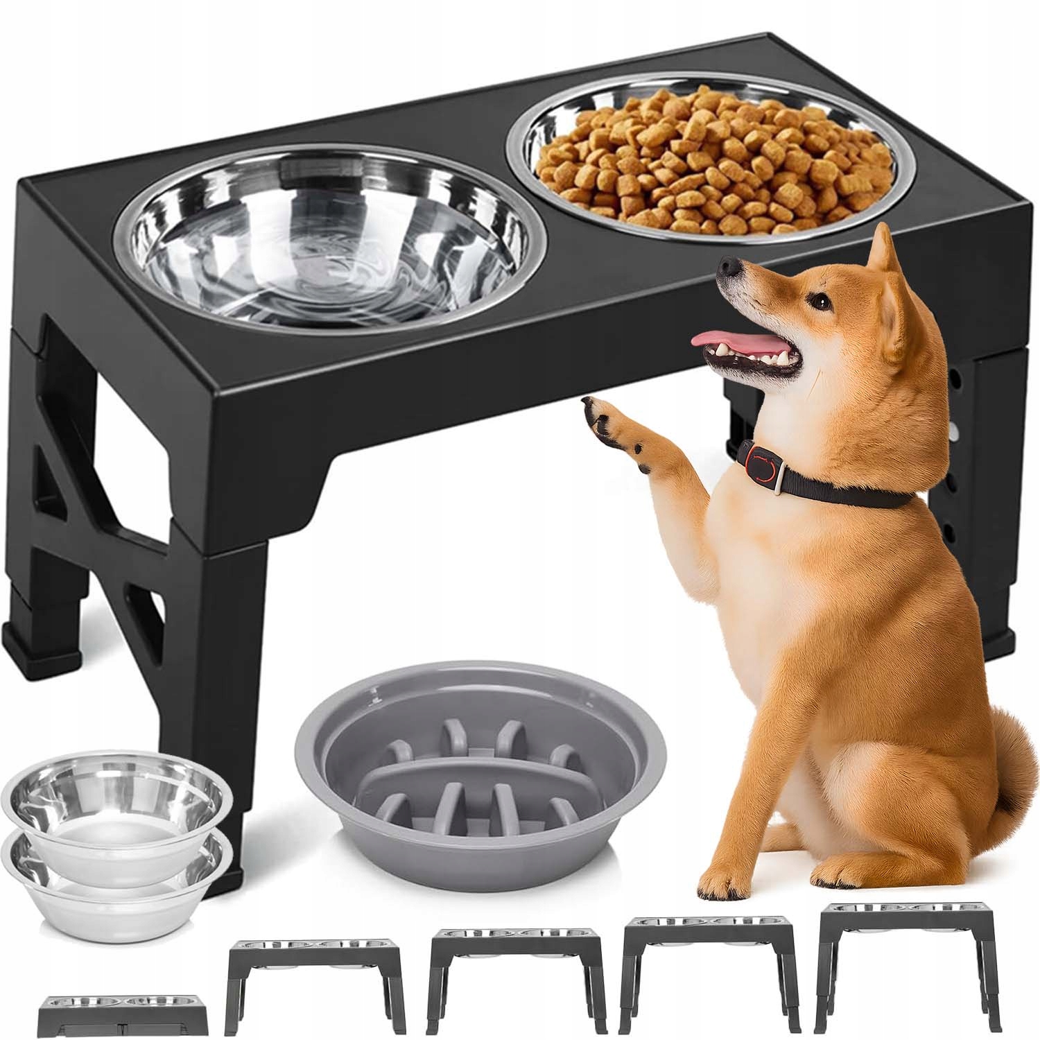 Levně Dvojitá Miska Misky X2 Pro Psa S Nastavitelnou Výškou, Zpomalovací Stojan