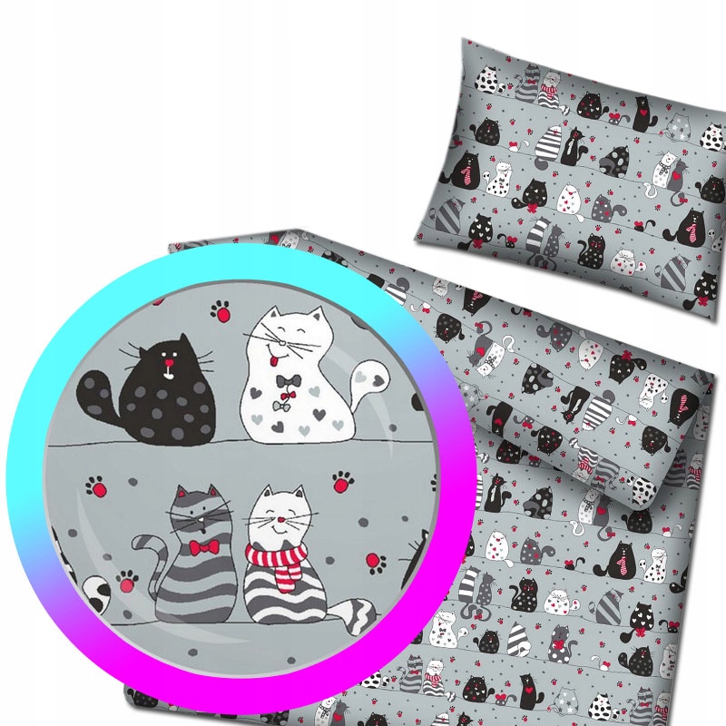 

Pościel szara dla kociarzy 140x200 cm bawełna